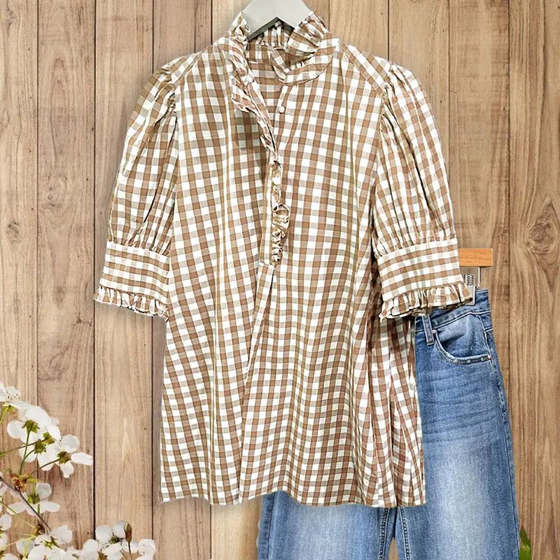 Clara Gingham Ruffle Blouse