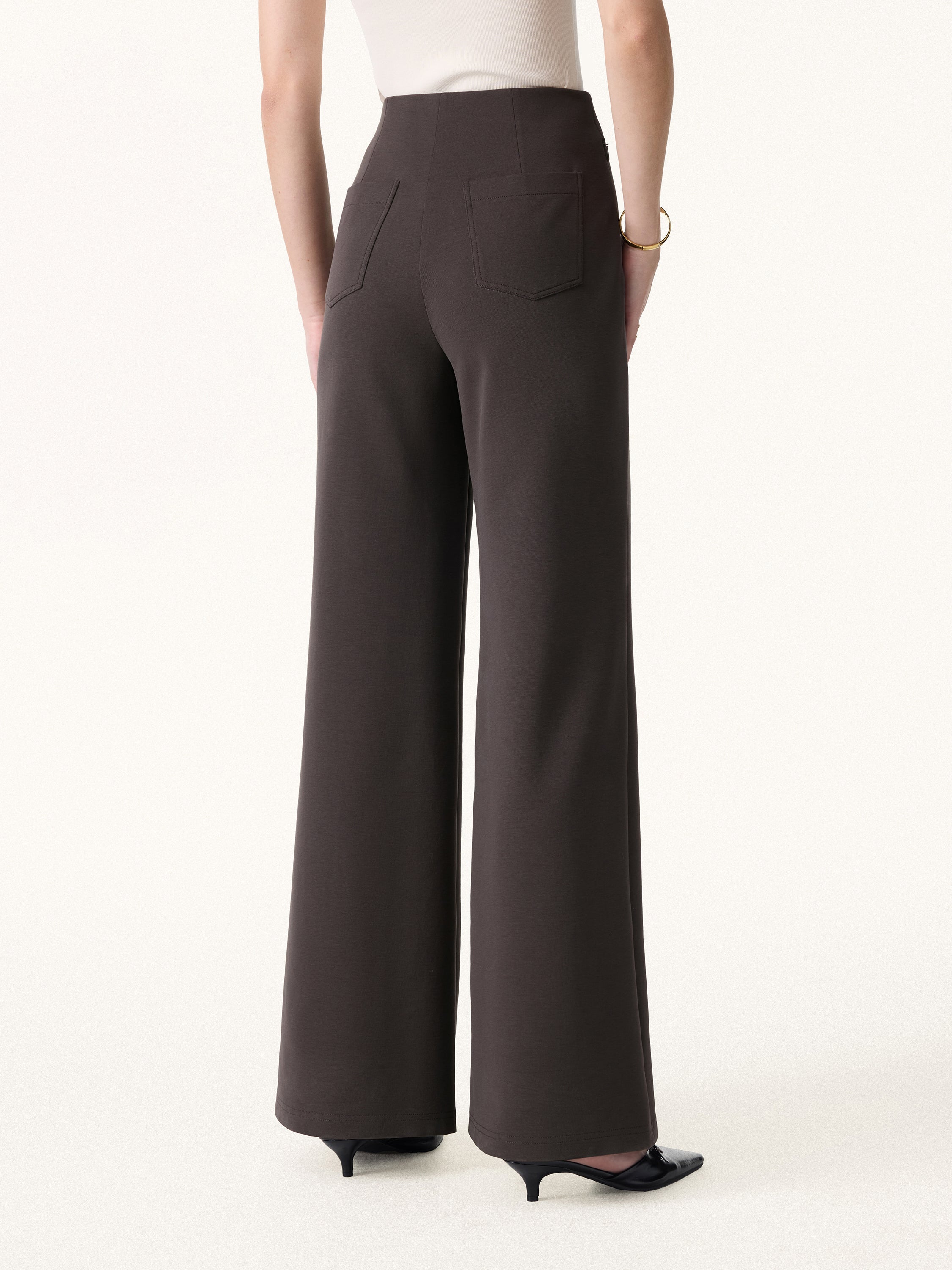 Stretch Cotton High Rise Wide Flared Pull-on Pants