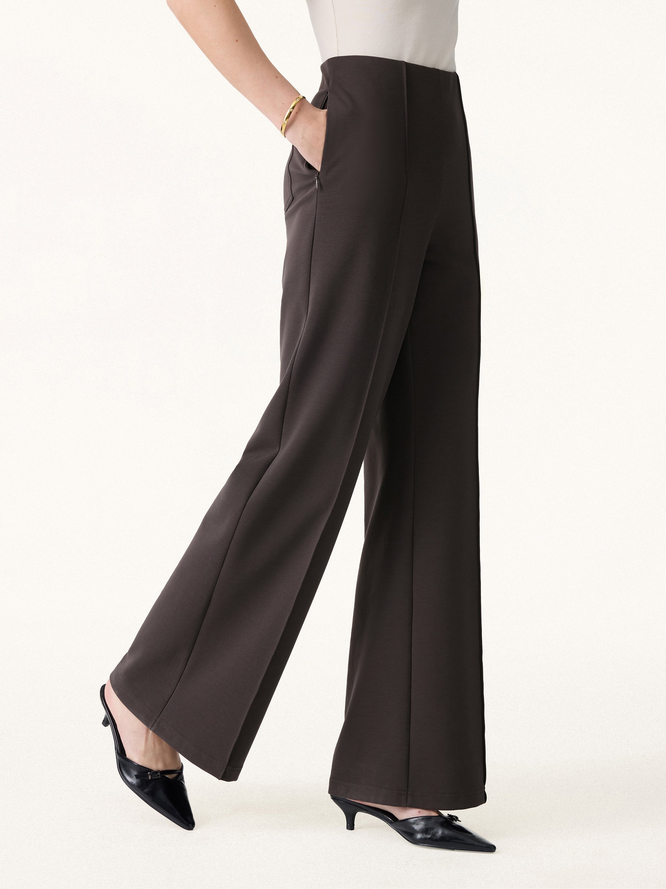 Stretch Cotton High Rise Wide Flared Pull-on Pants