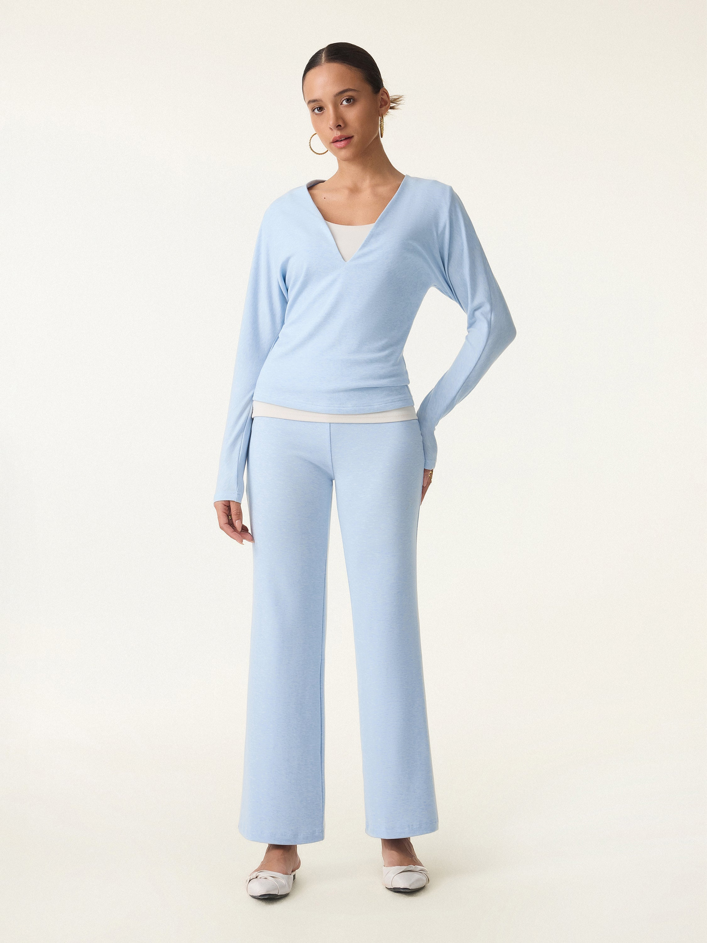 Petite Lyocell Wool Low Rise Pull-on Flared Pants
