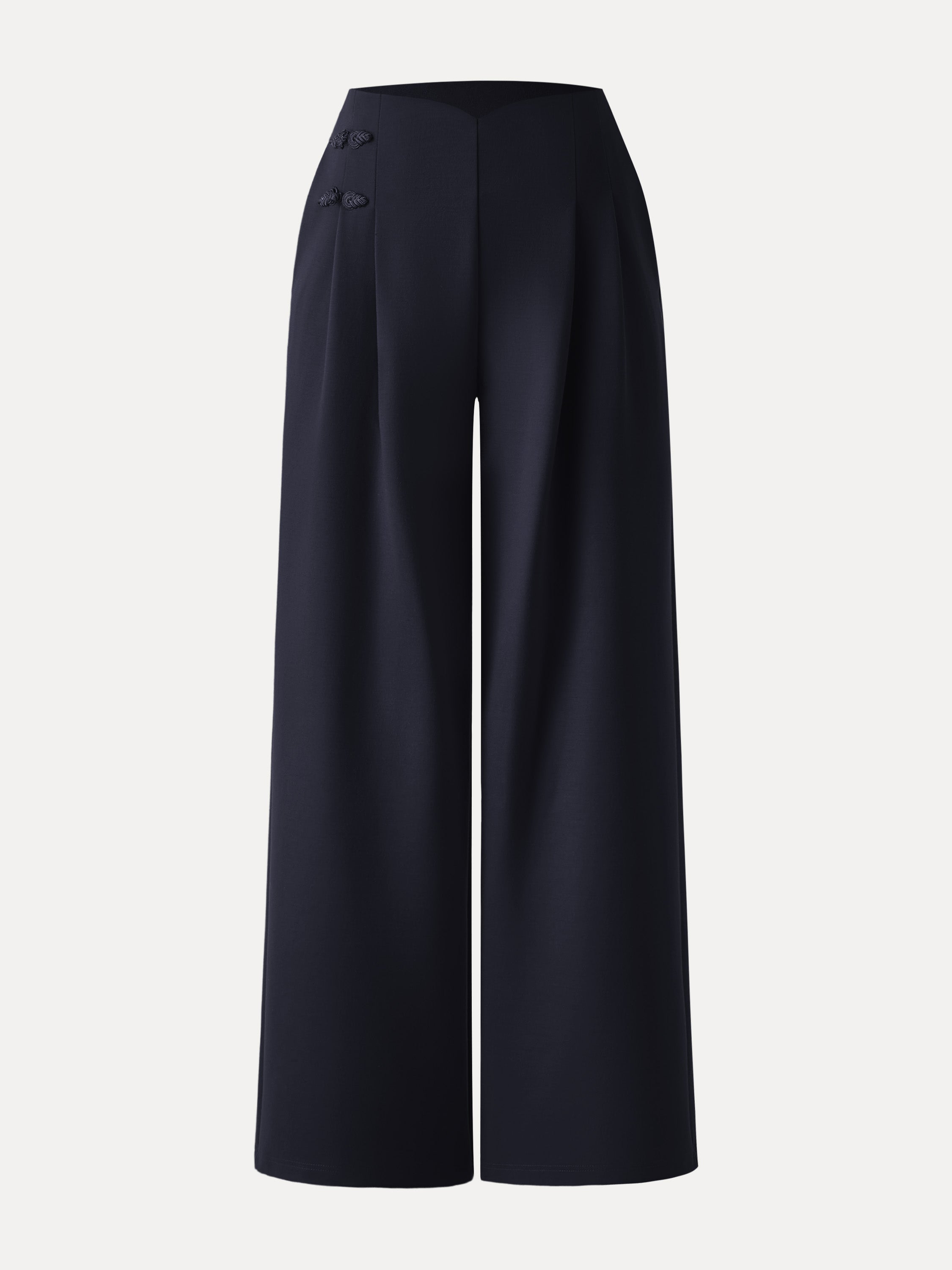 Statement Frog Button High Rise Wide Leg Pants with Pockets Limited Edition