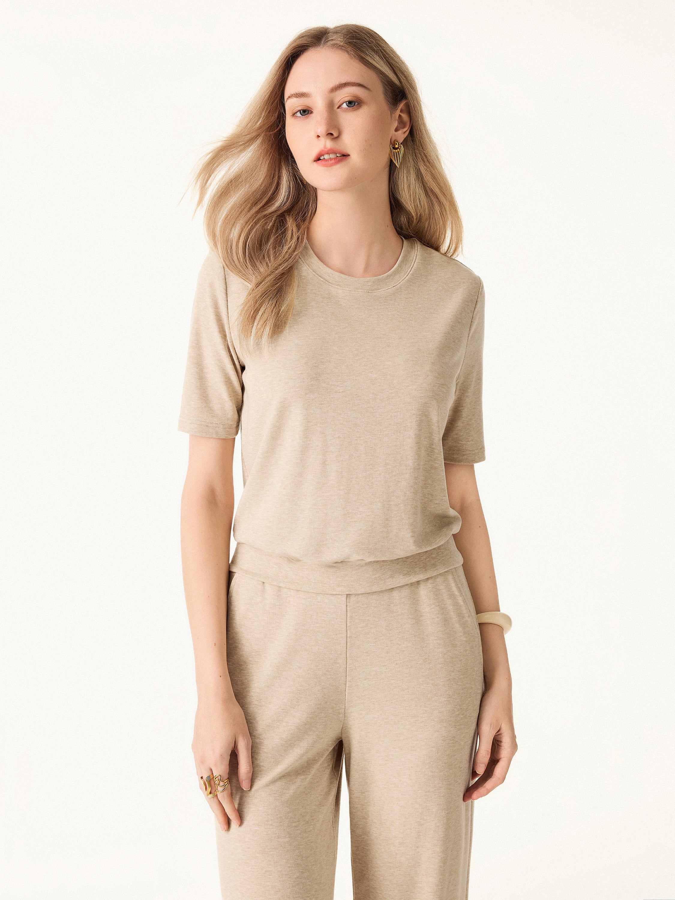 Lyocell Wool Crewneck Brami with Banded Hem