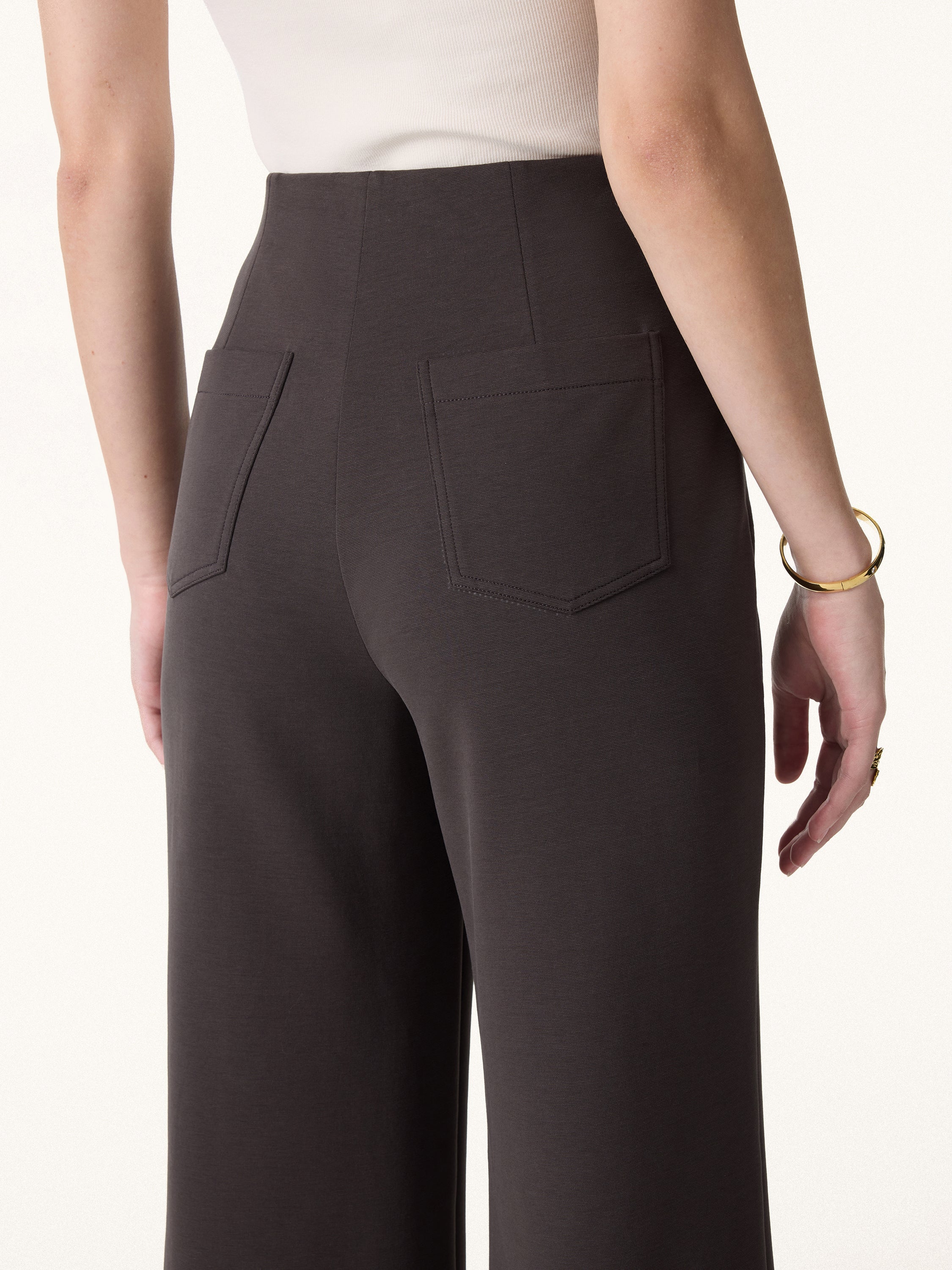 Stretch Cotton High Rise Wide Flared Pull-on Pants