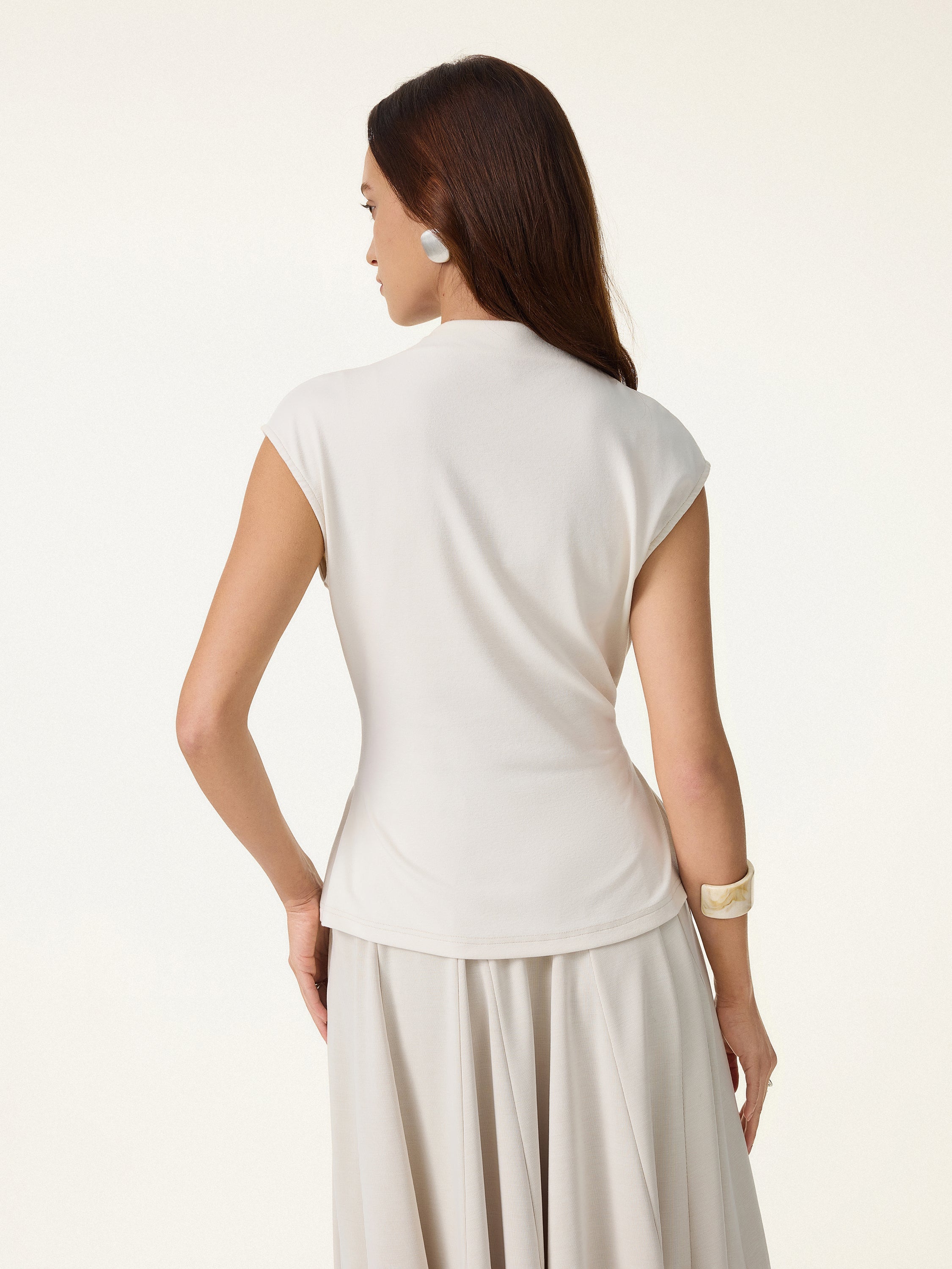 Cotton Lyocell Waist-Defined Cap Sleeve Top