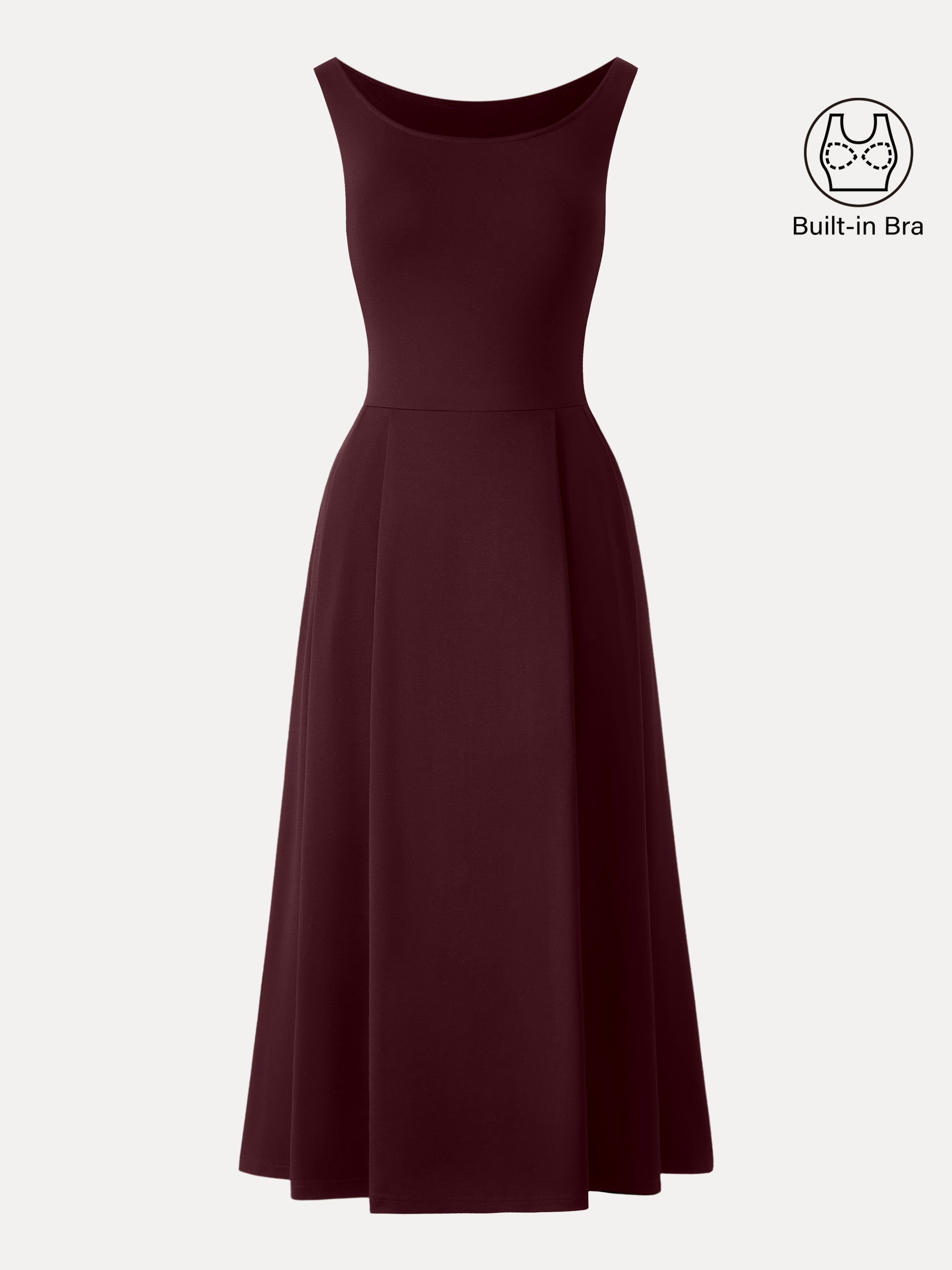 Balletic Scoop Neck Midi Brami Dress with Pockets