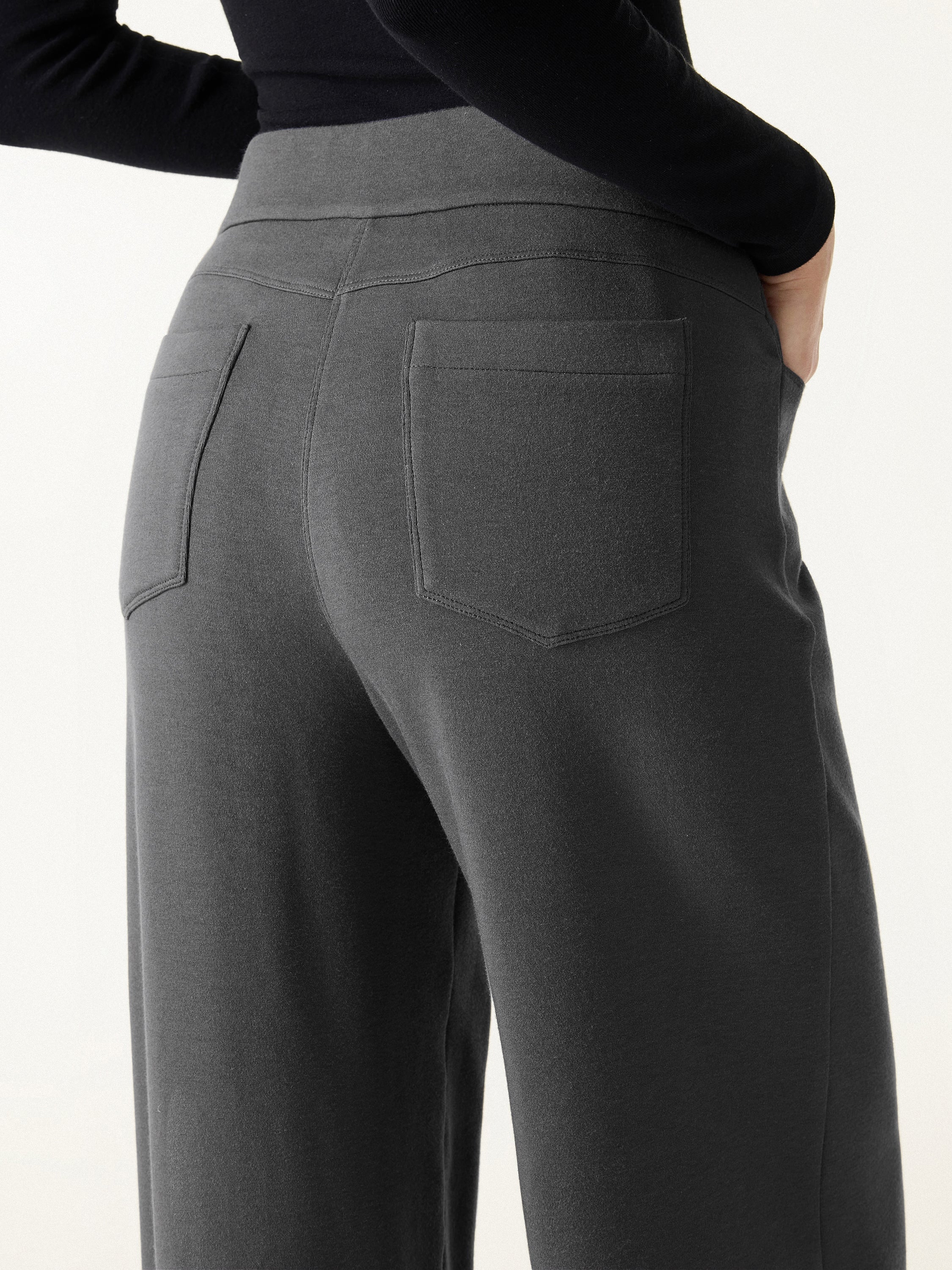 Mid Rise Wide Waistband Wide Leg Pull-on Pants with Pockets
