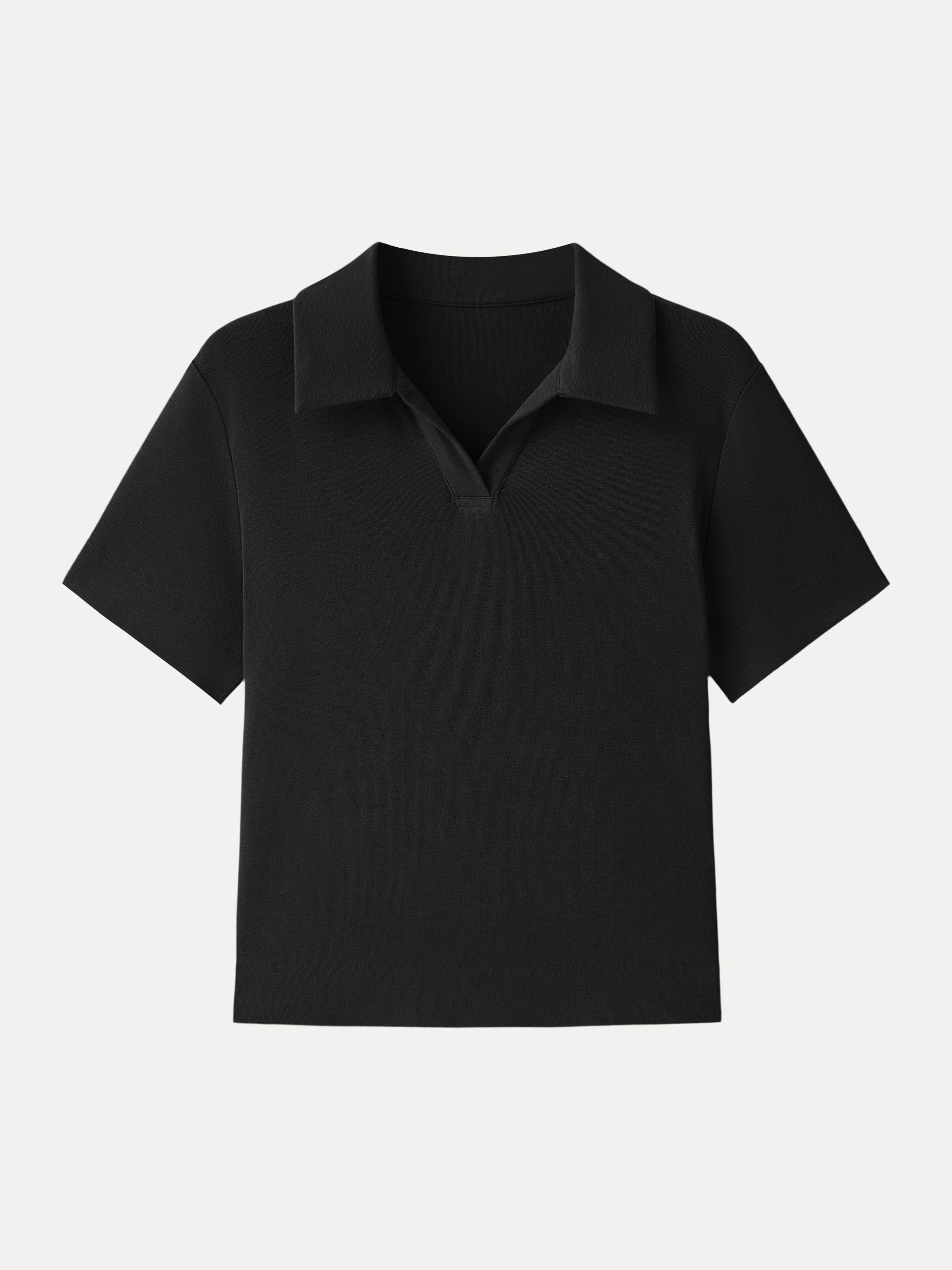 Soft Lyocell Wool Polo Neck Short Sleeve Top