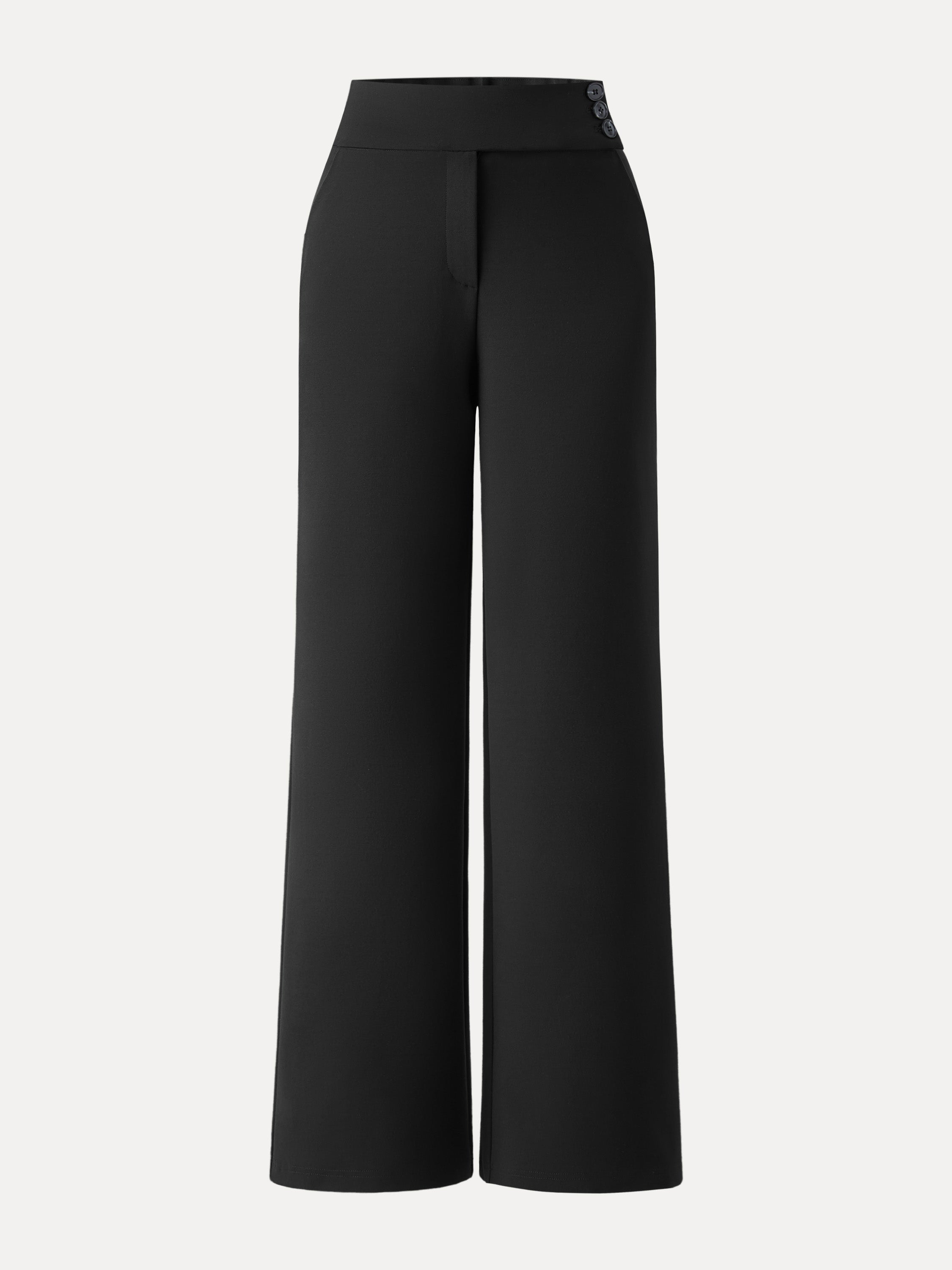Stretchy High Rise Wide Leg Pants with Pockets