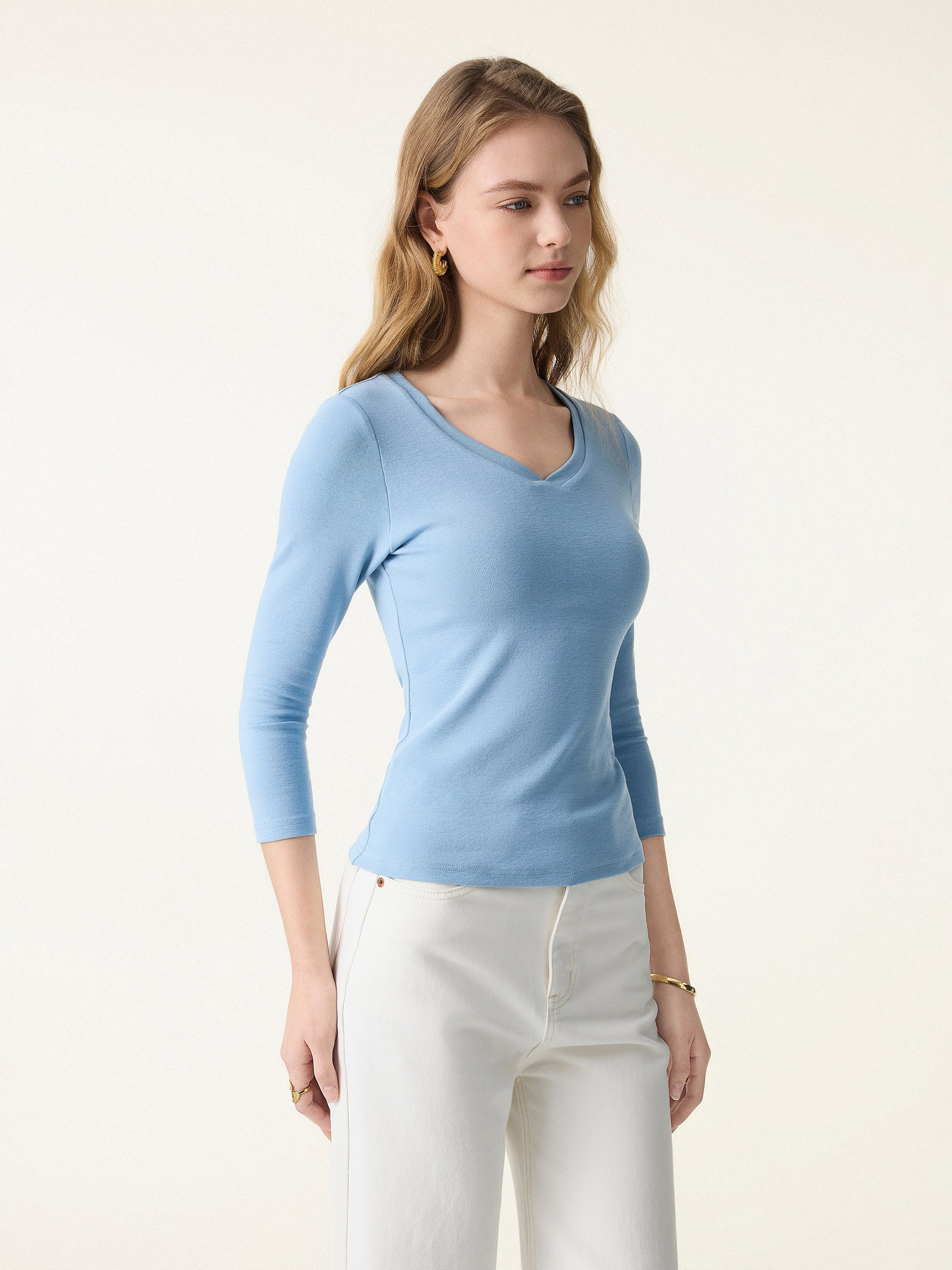 Cotton Lyocell Heart-Shaped 3/4 Sleeve Brami