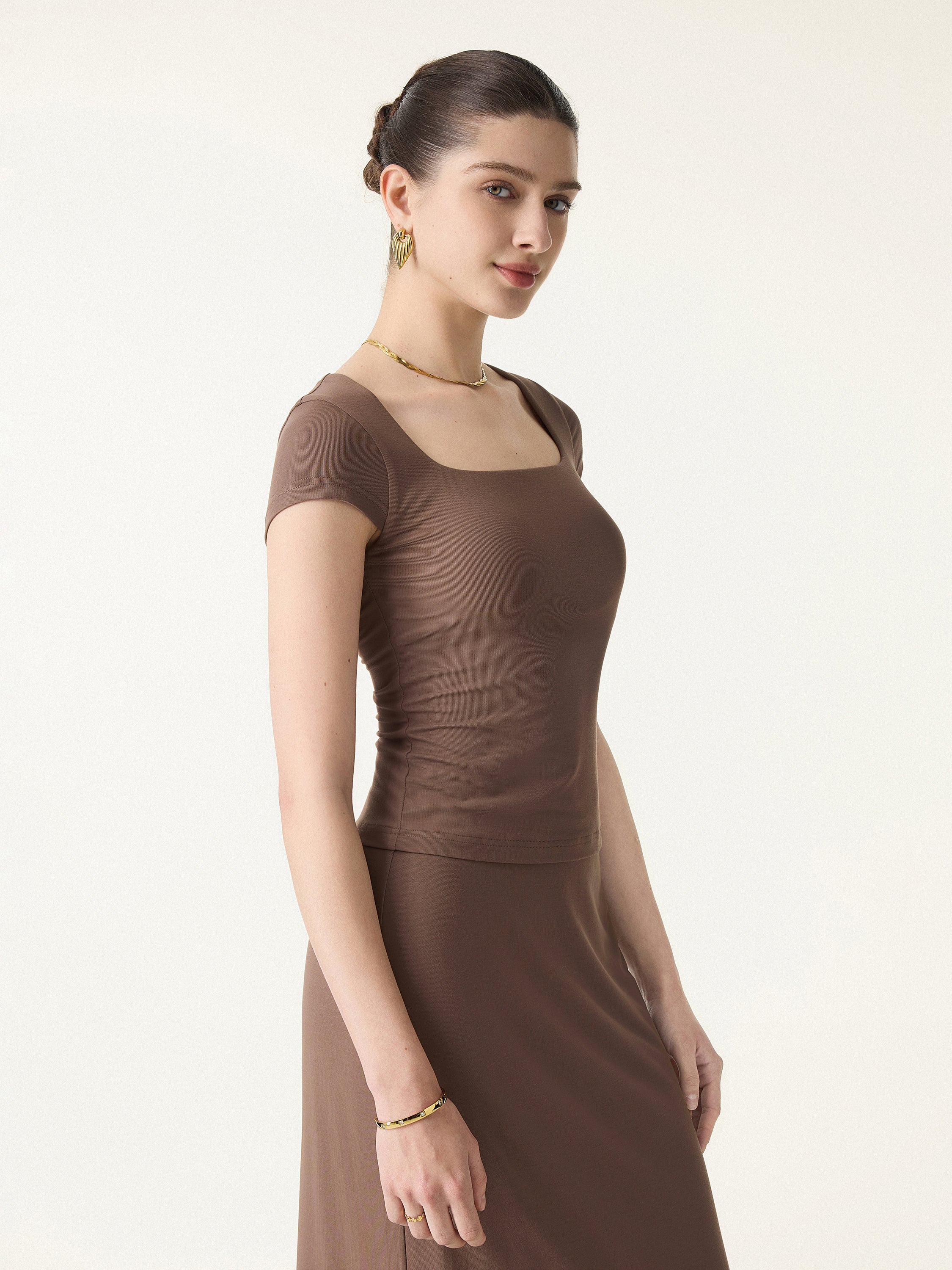 SkinKiss Square Neck Cap Sleeve Cropped Brami