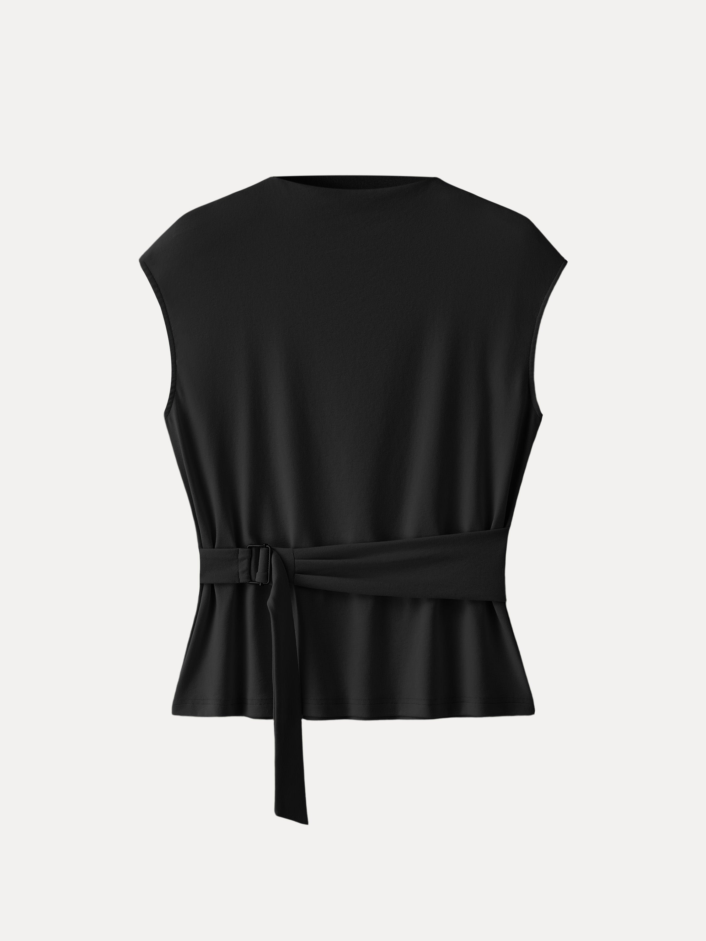 Cotton Lyocell Waist-Defined Cap Sleeve Top