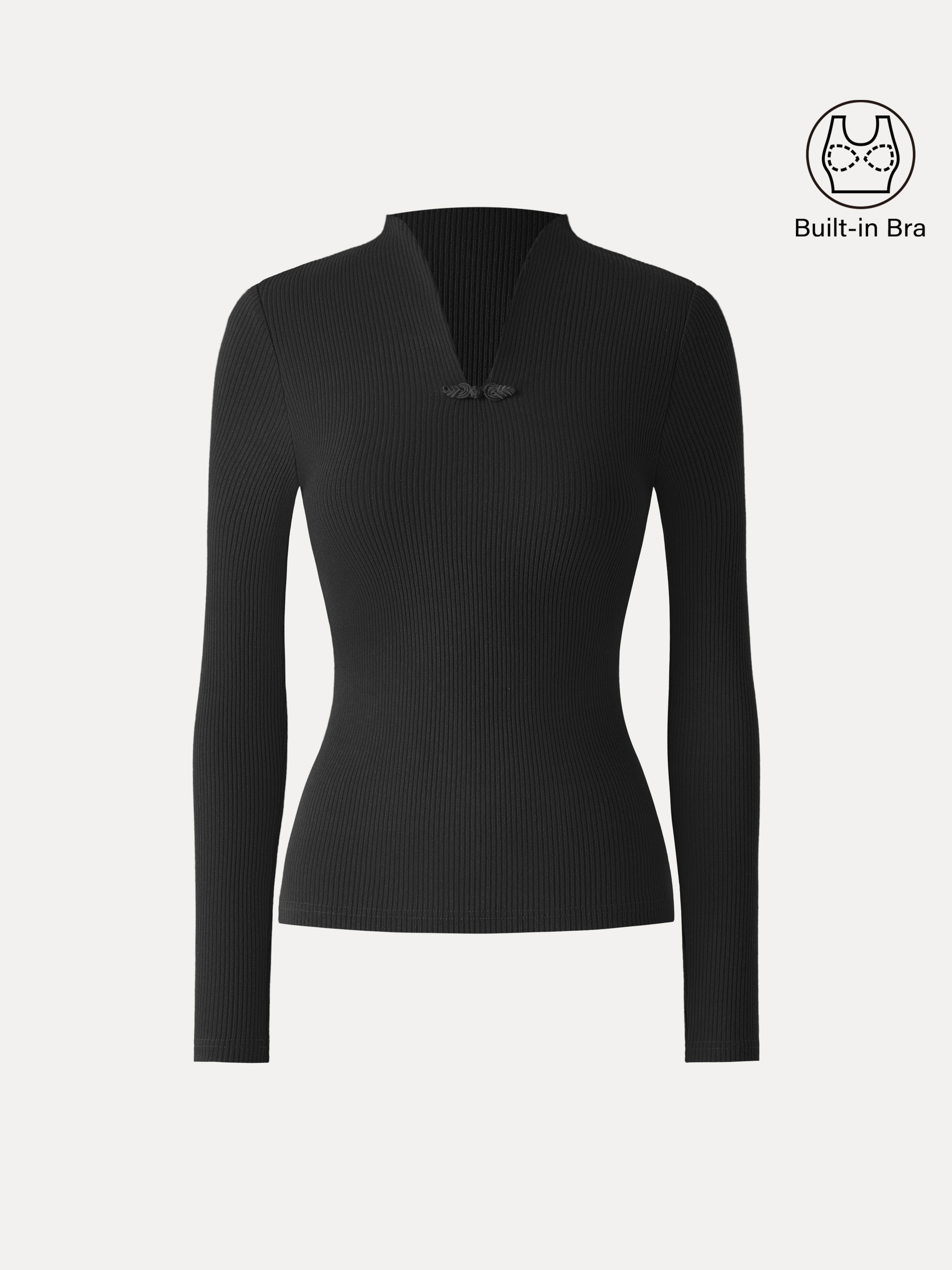 Ribbed Stand V-neck Frog Button Long Sleeve Brami Limited Edition