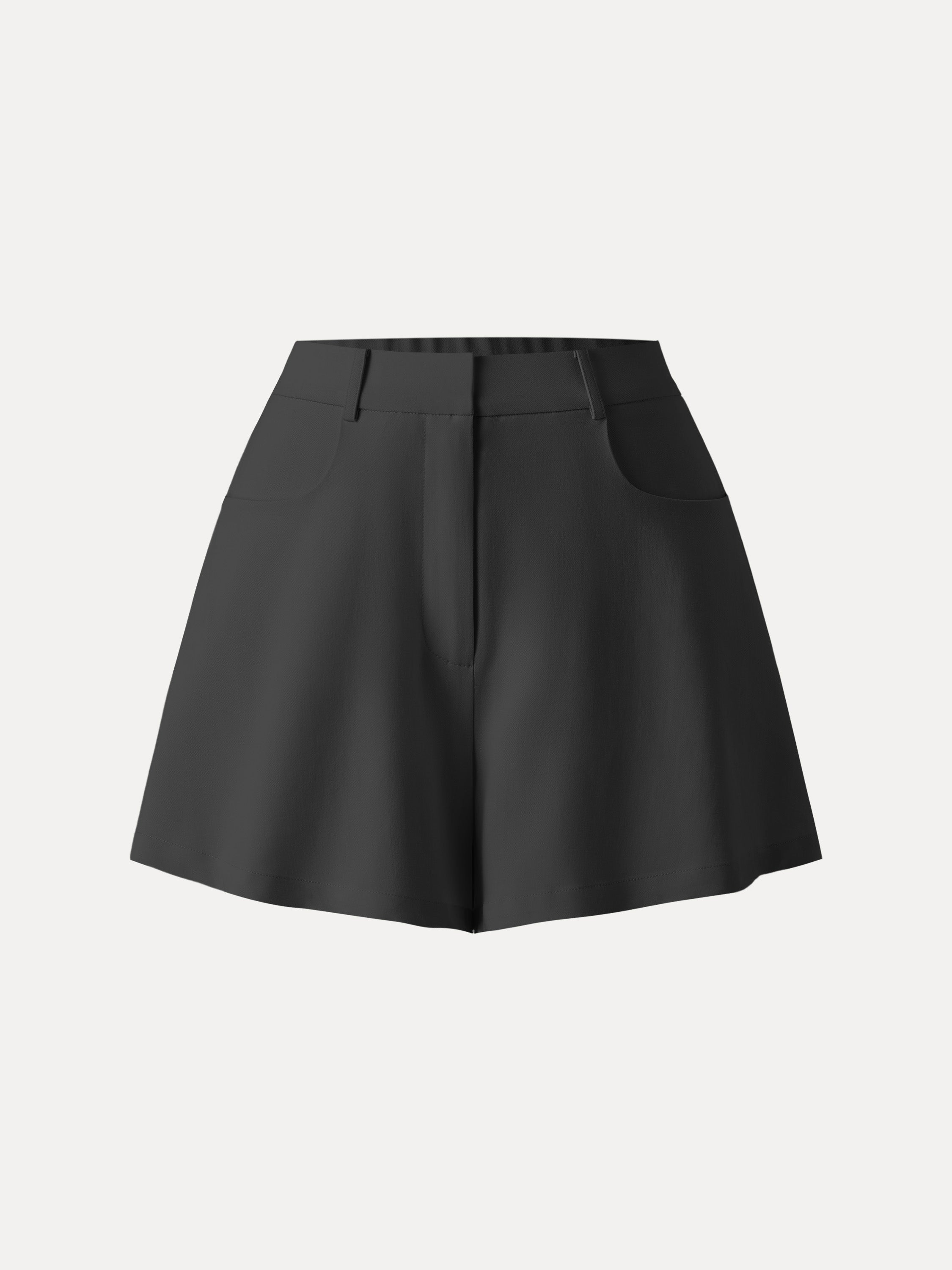 Tencel-Linen Mid Rise Fly Front Flared Shorts with Pockets