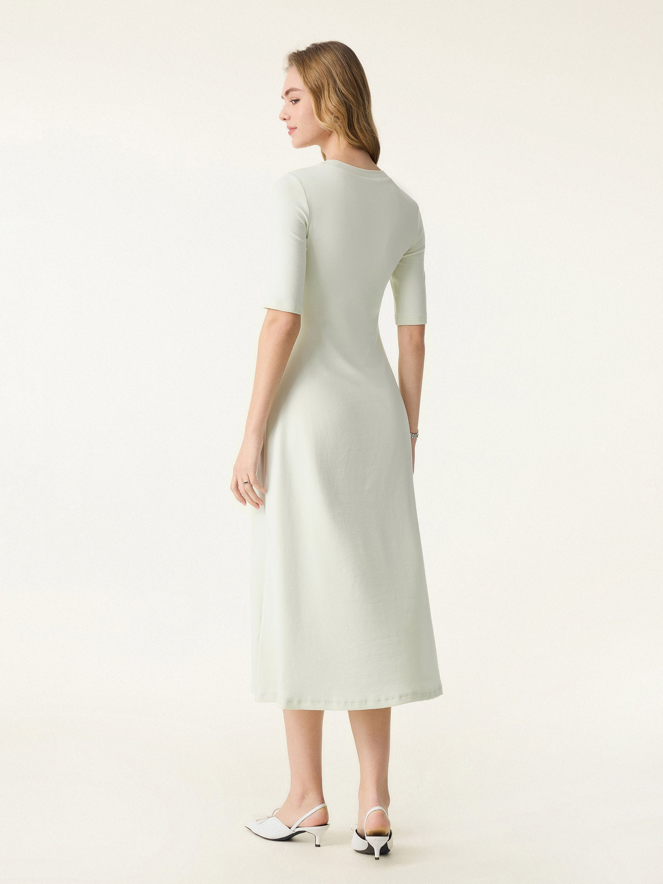 Cotton Lyocell Crewneck Midi Brami Dress with Pockets