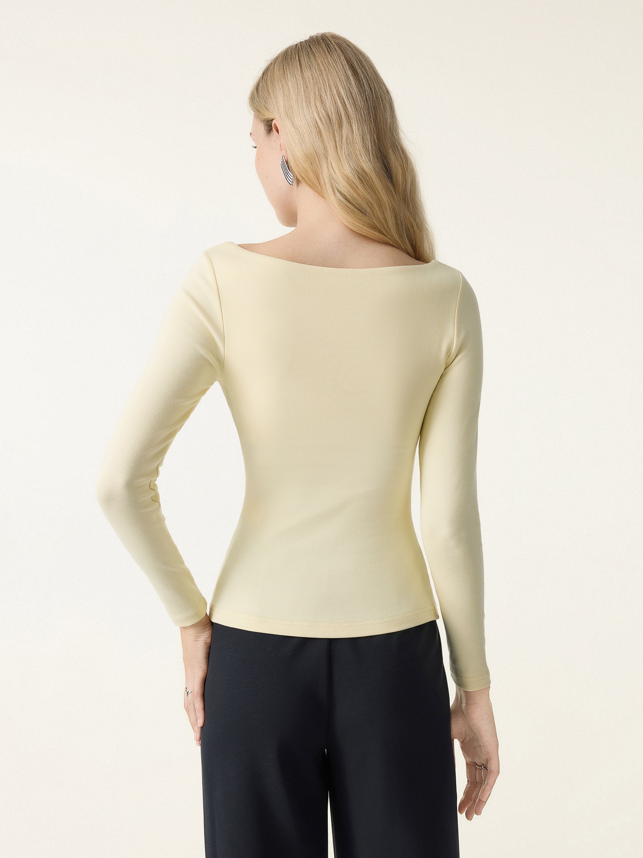 Cotton Lyocell High Scoop Neck Long Sleeve Brami
