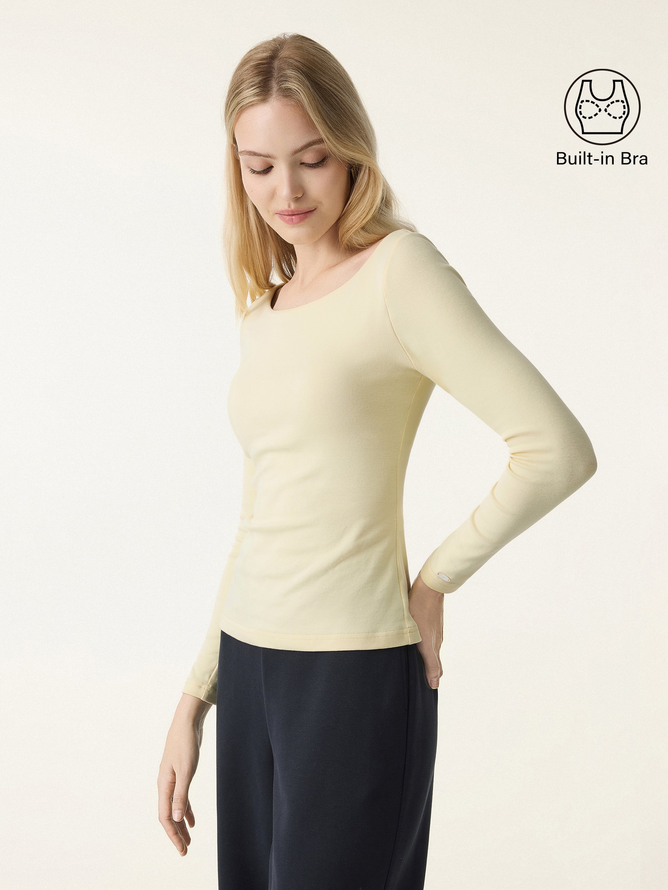 Cotton Lyocell High Scoop Neck Long Sleeve Brami