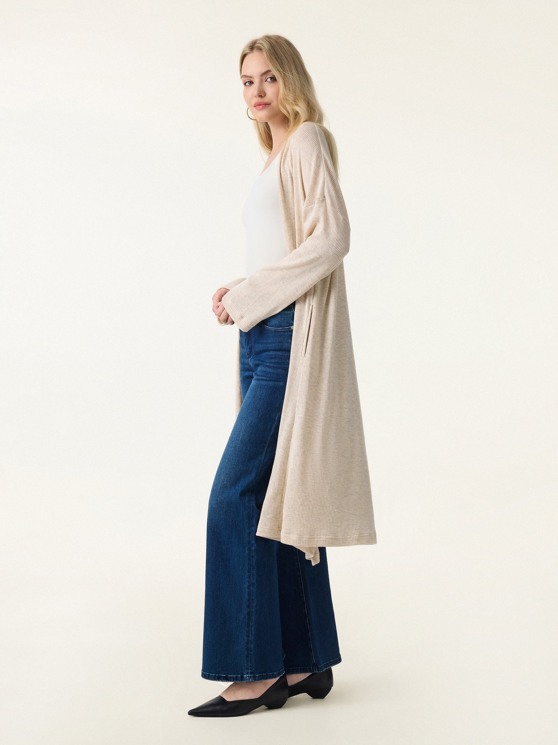 Soft Drape Open Front Cardigan with Pockets