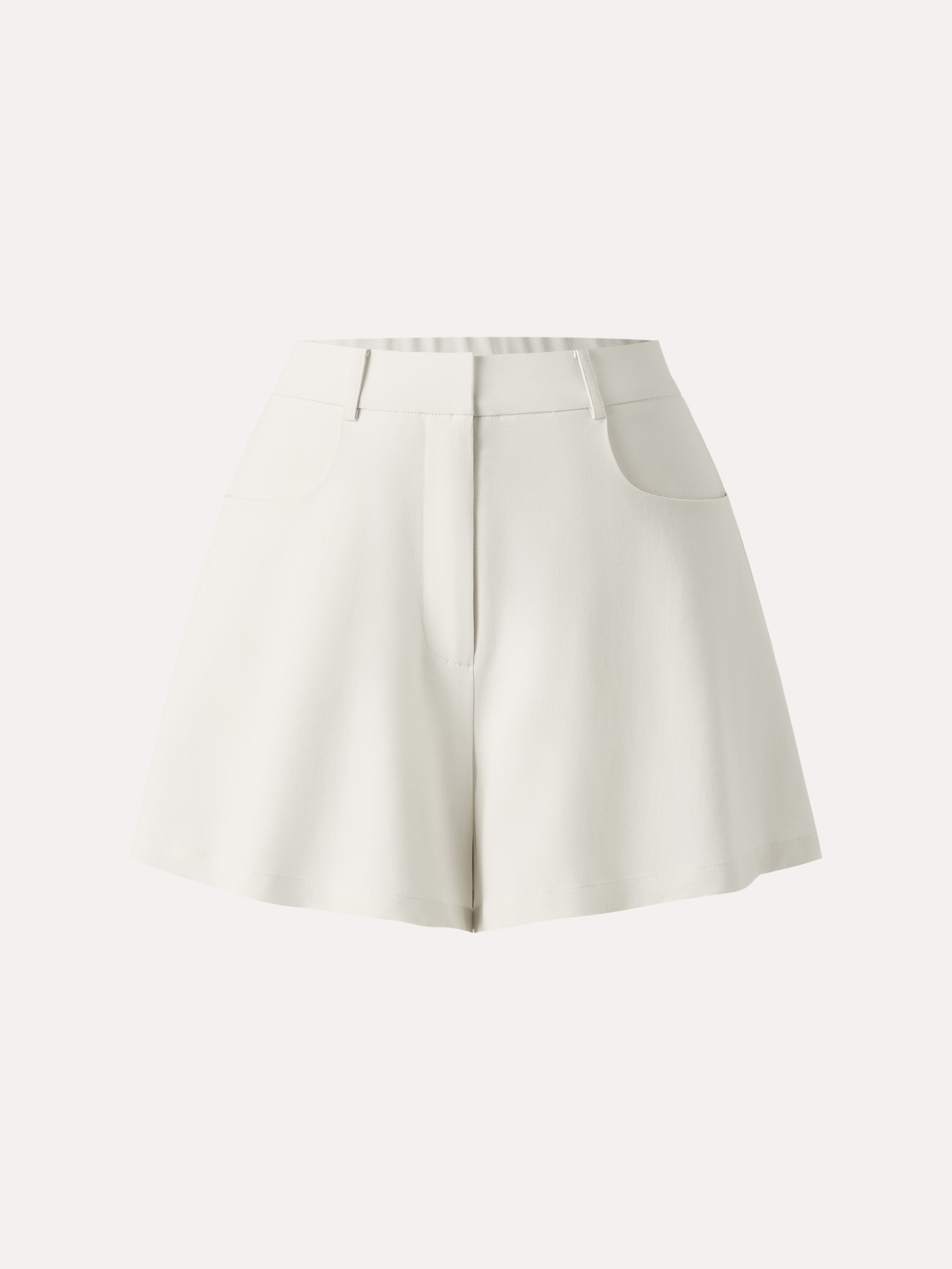 Tencel-Linen Mid Rise Fly Front Flared Shorts with Pockets