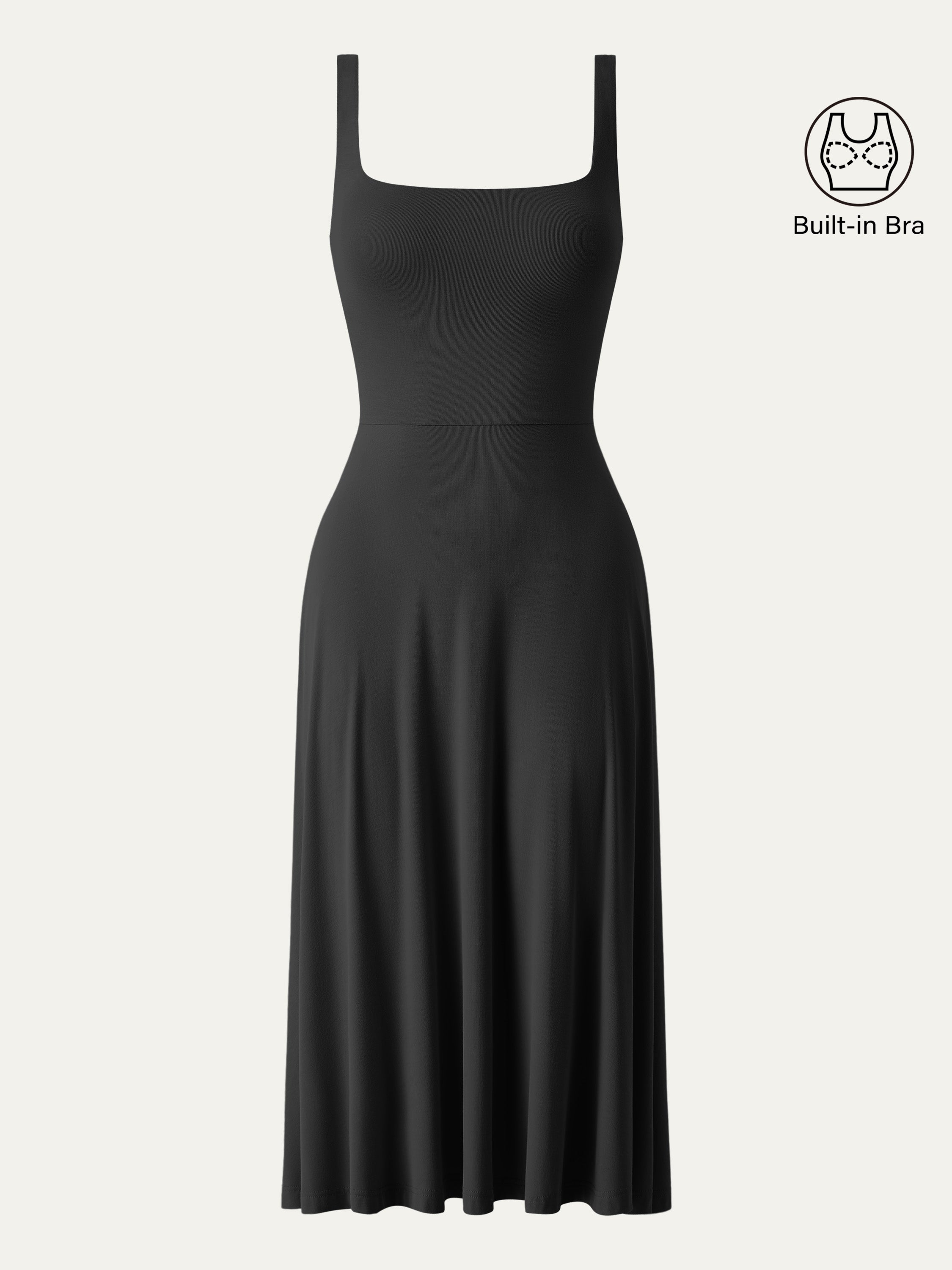 Square Neck Flowy New Airy Brami Midi Dress