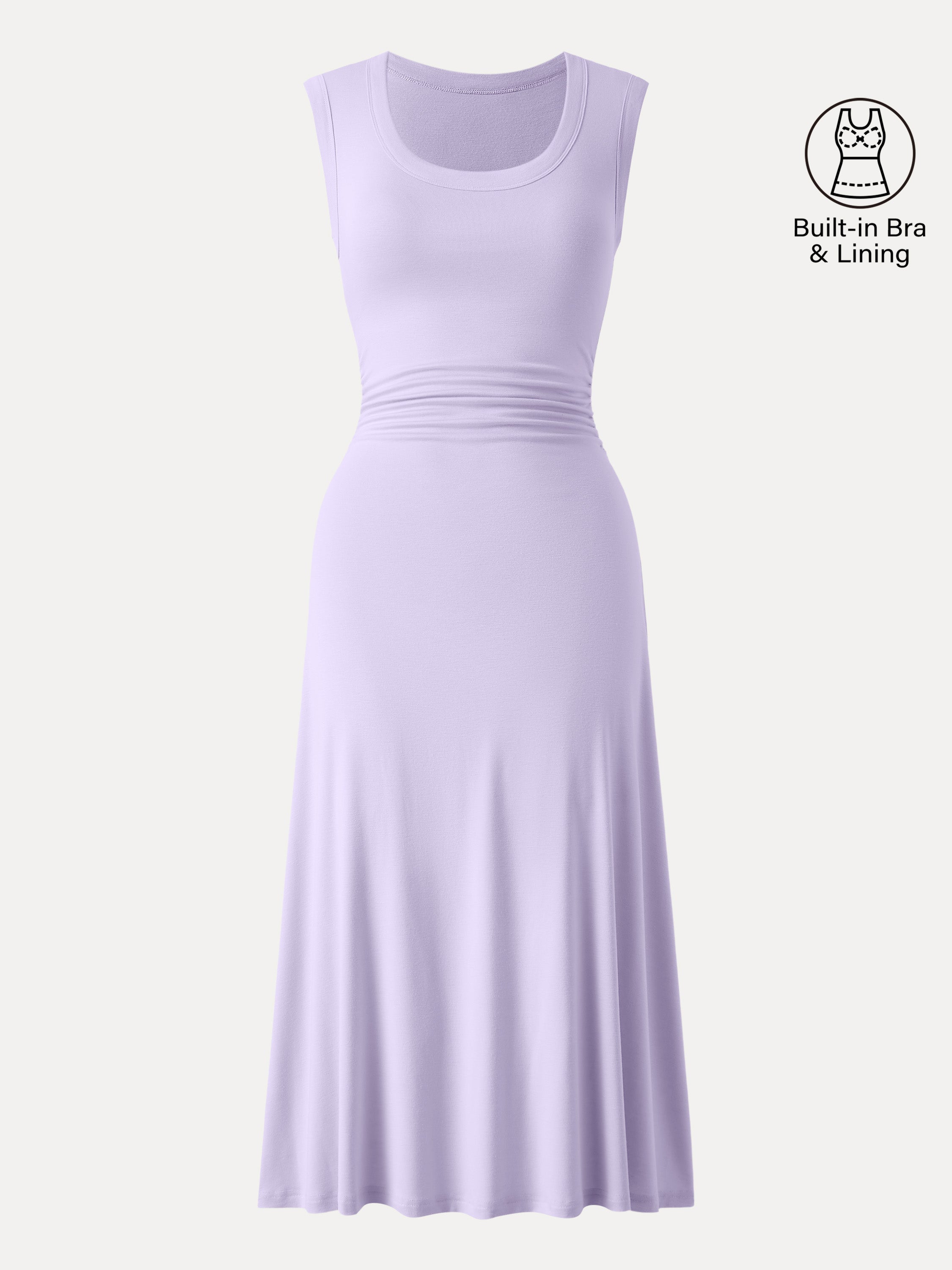 Scoop Neck Side Ruched New Airy Brami Midi Dress