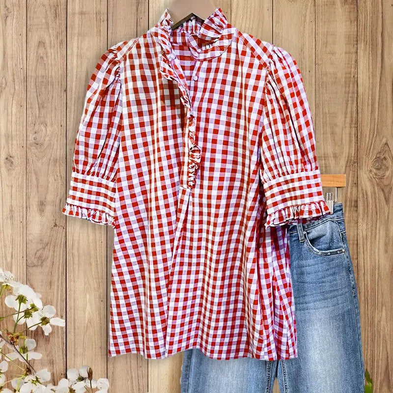 Clara Gingham Ruffle Blouse