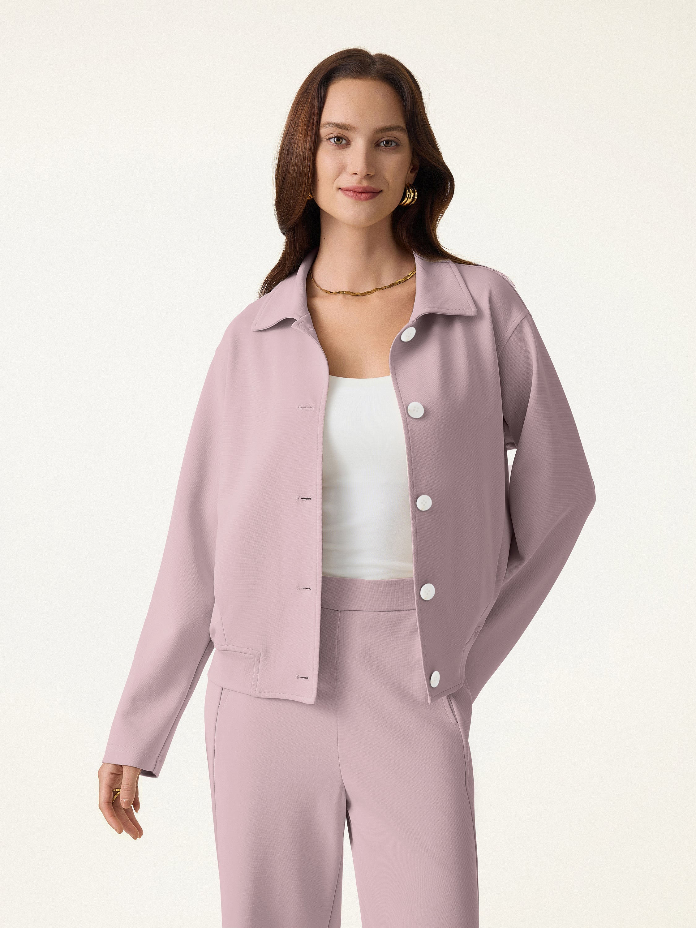 Modal Blend Comfy Collared Button-Front Jacket