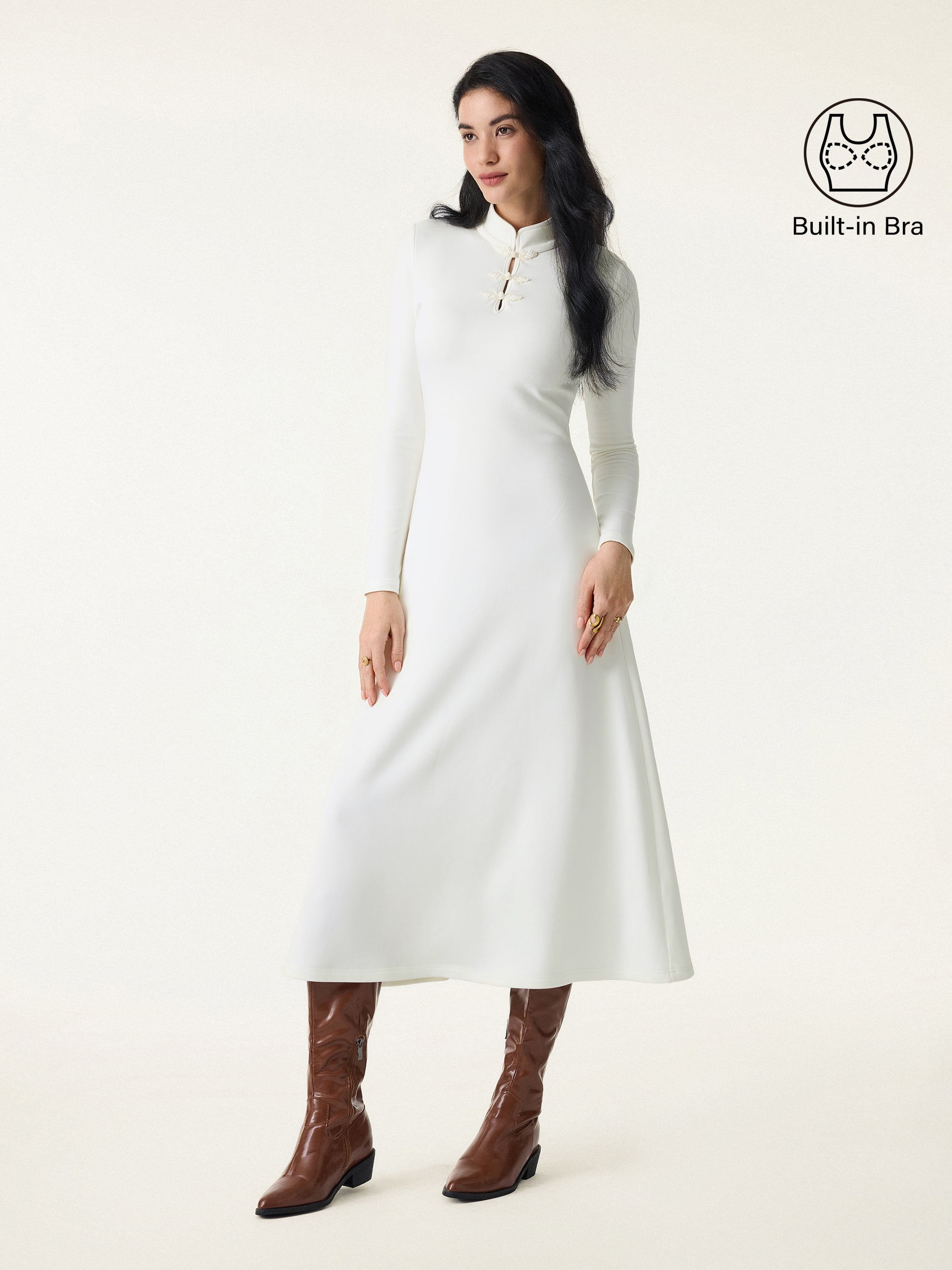 Mandarin Collar Frog Button Midi Brami Dress Limited Edition