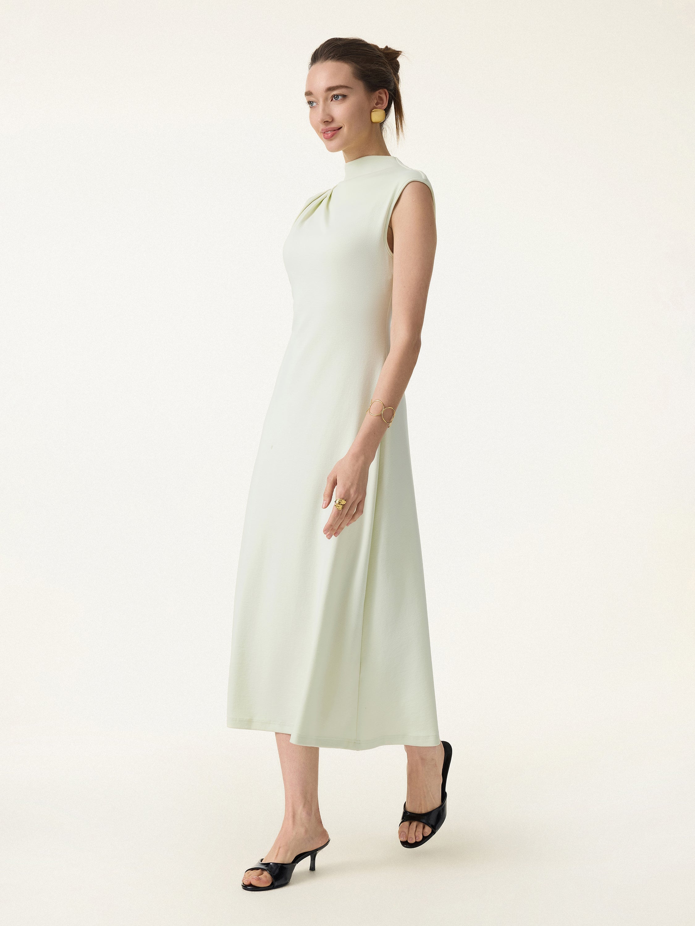Stretch Cotton Refined Mockneck Flared Midi Brami Dress