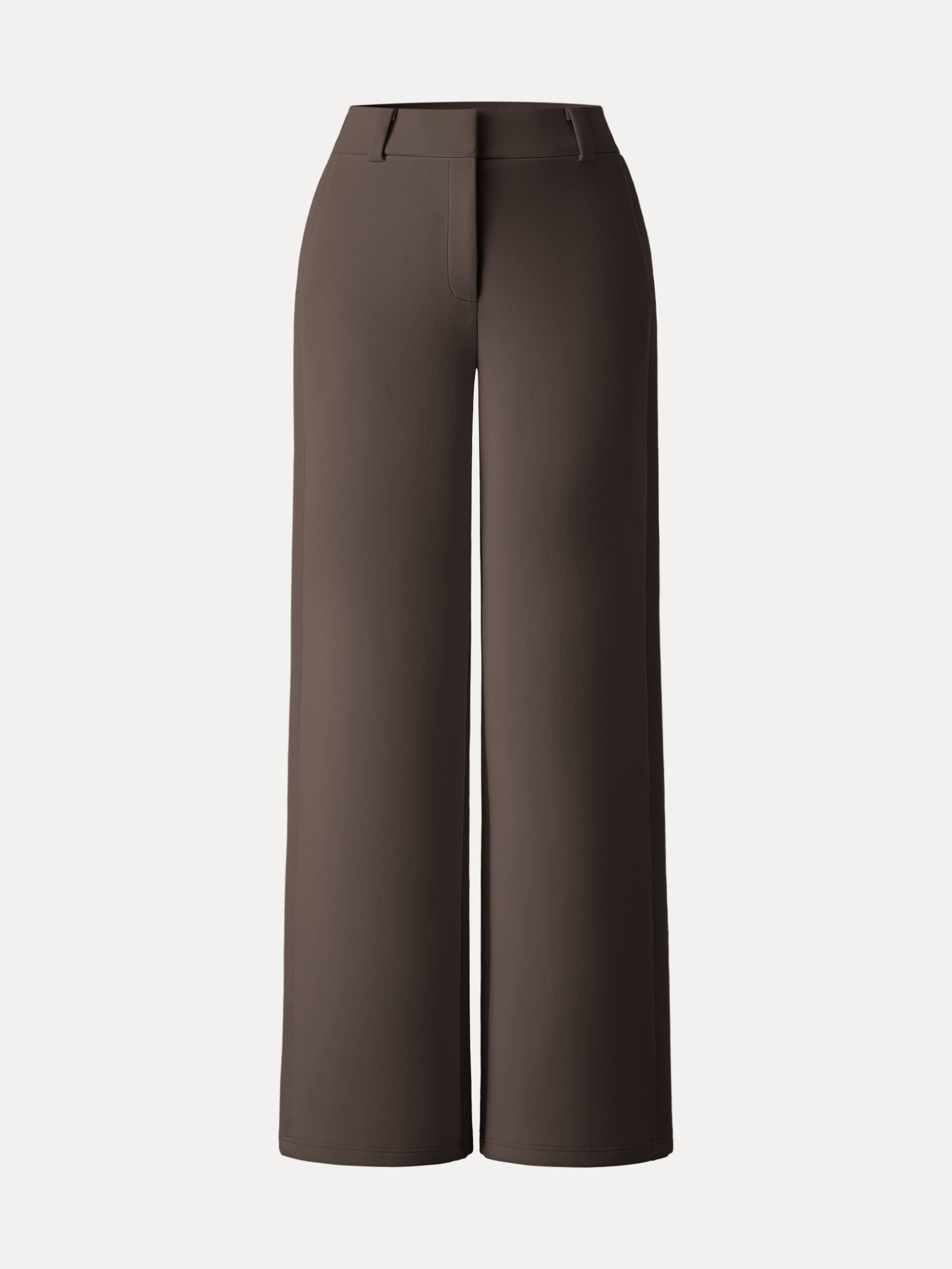 Stretchy Mid Rise Fly-Front Wide Leg Trousers