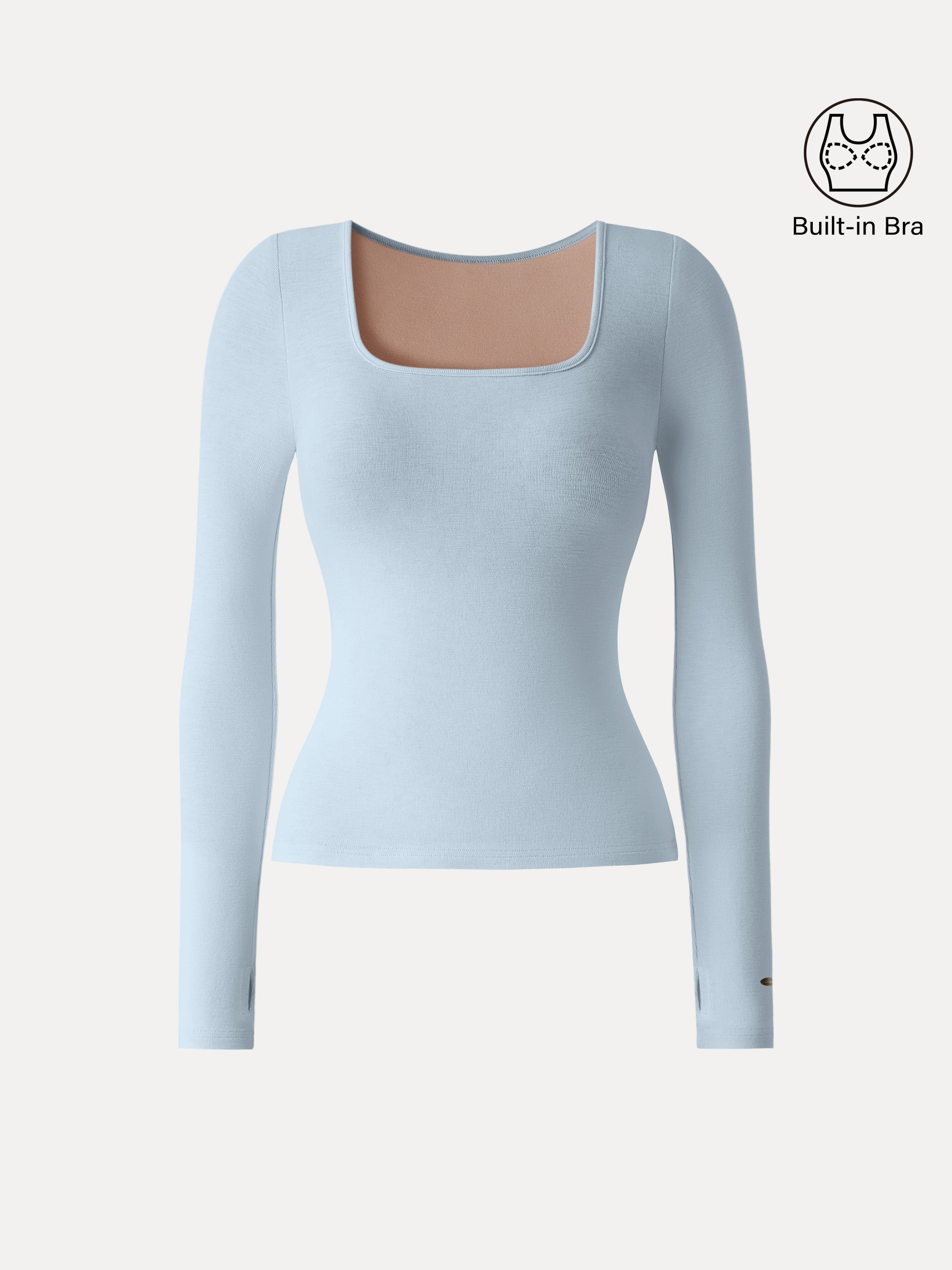 Cotton Viscose Square Neck Long Sleeve Brami with Thumbholes
