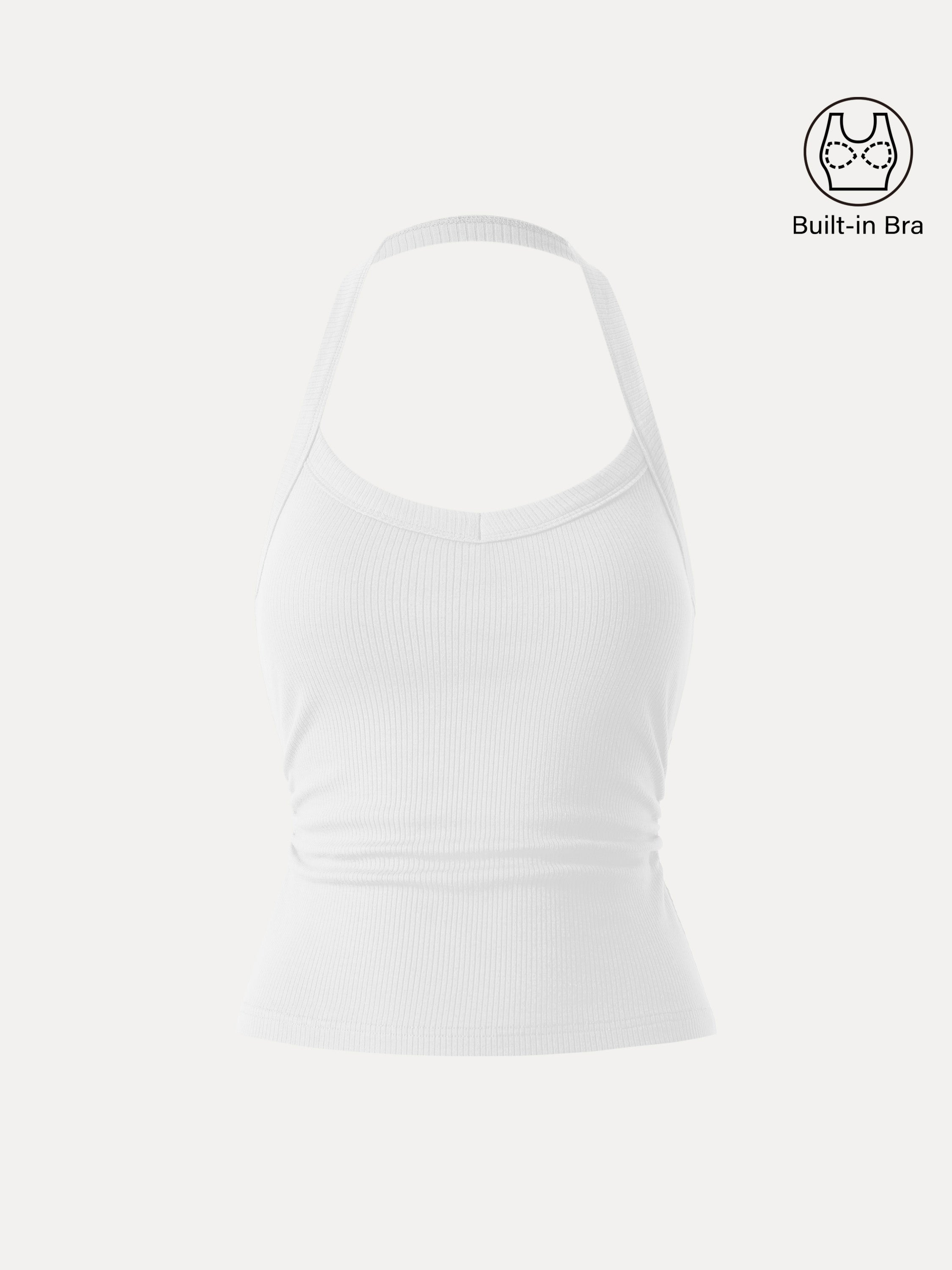 Halter Neck Side Ruched Ribbed Brami Tank