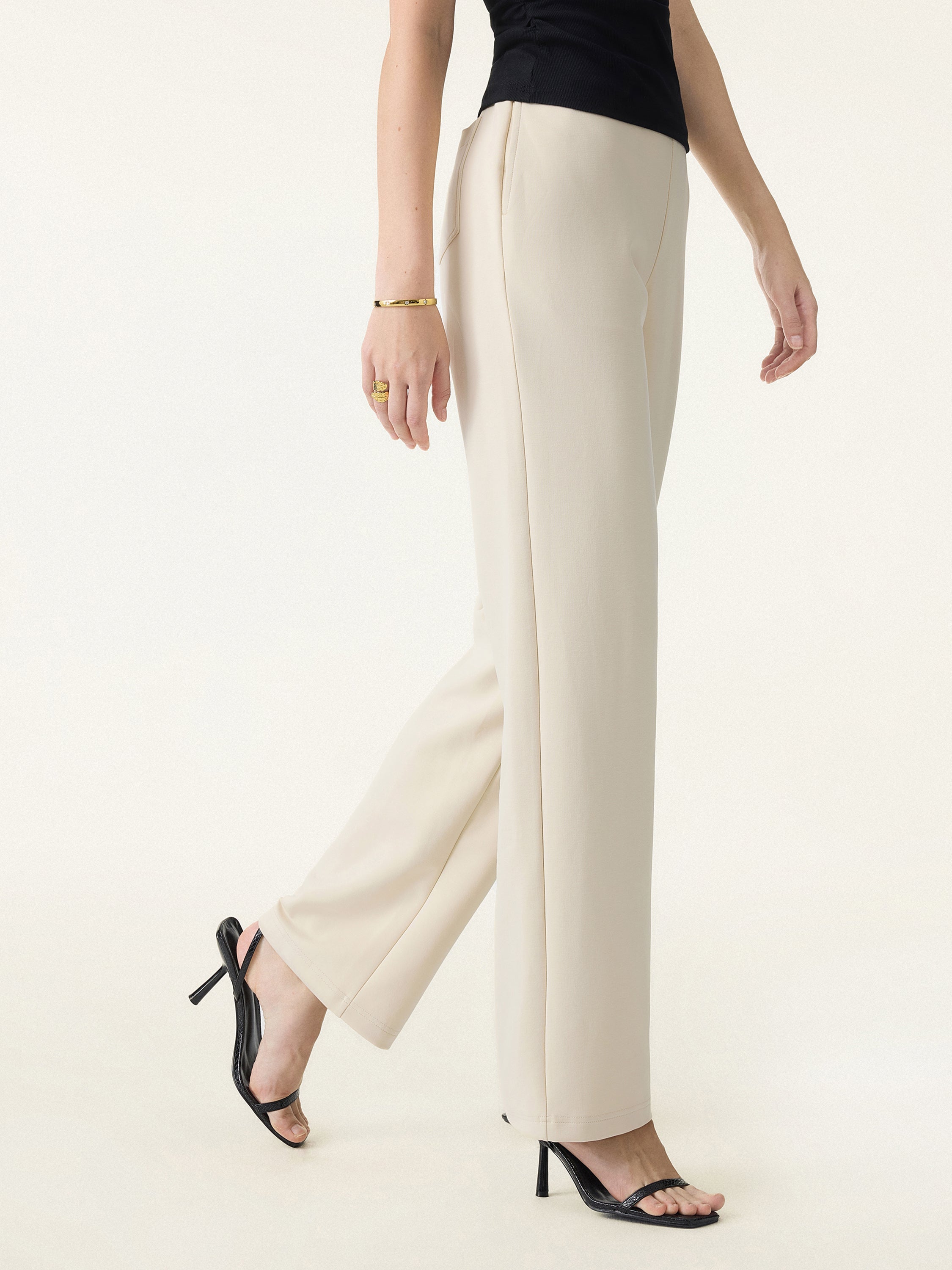 Stretch Cotton Blend Slim Straight Pull-on Pants with Pockets