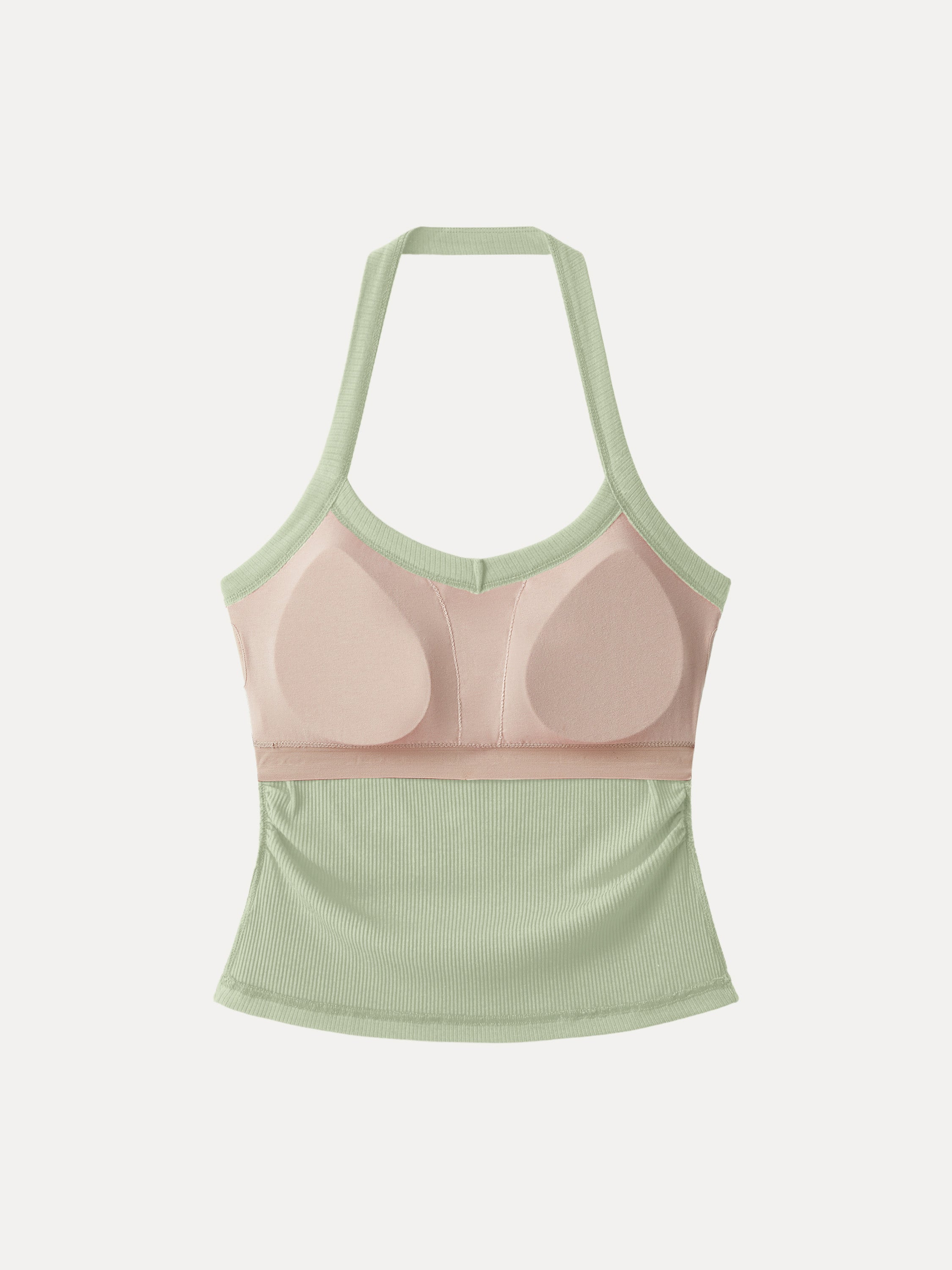 Halter Neck Side Ruched Ribbed Brami Tank