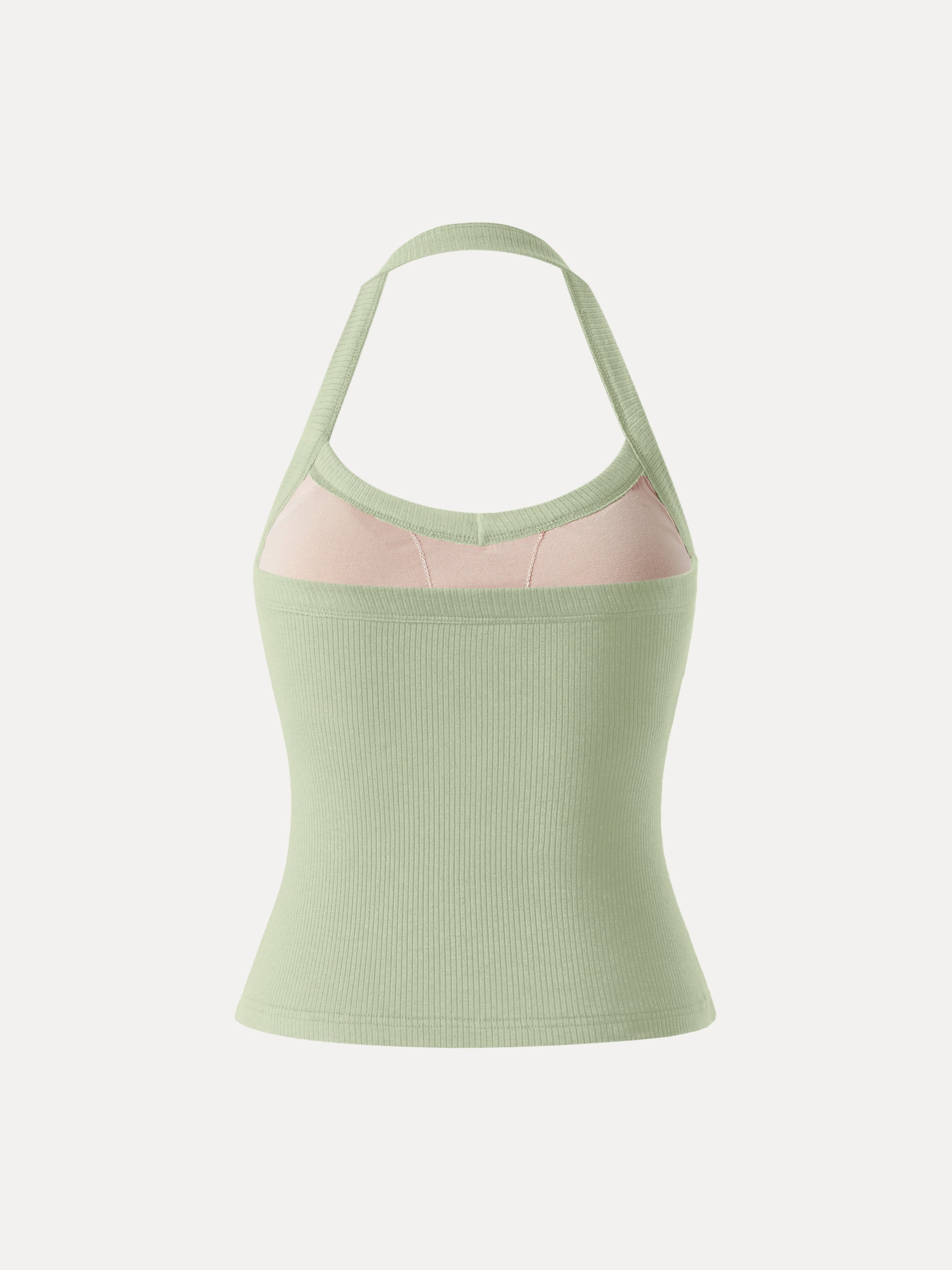 Halter Neck Side Ruched Ribbed Brami Tank