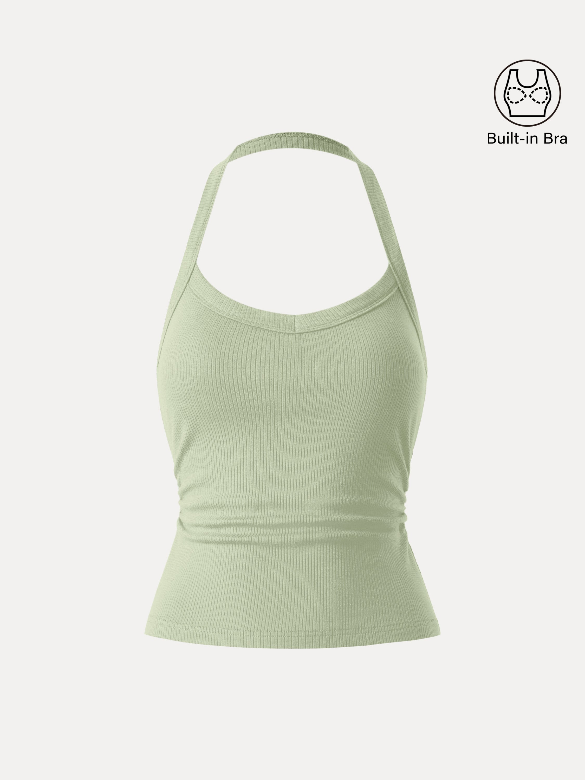 Halter Neck Side Ruched Ribbed Brami Tank