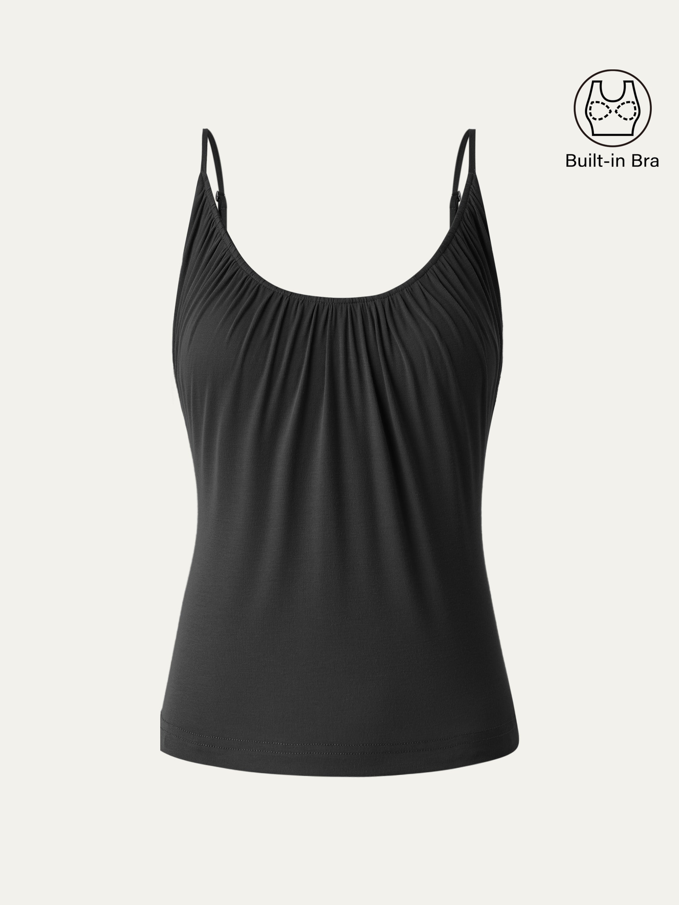 Scoop Neck Gathered Spaghetti Brami Top