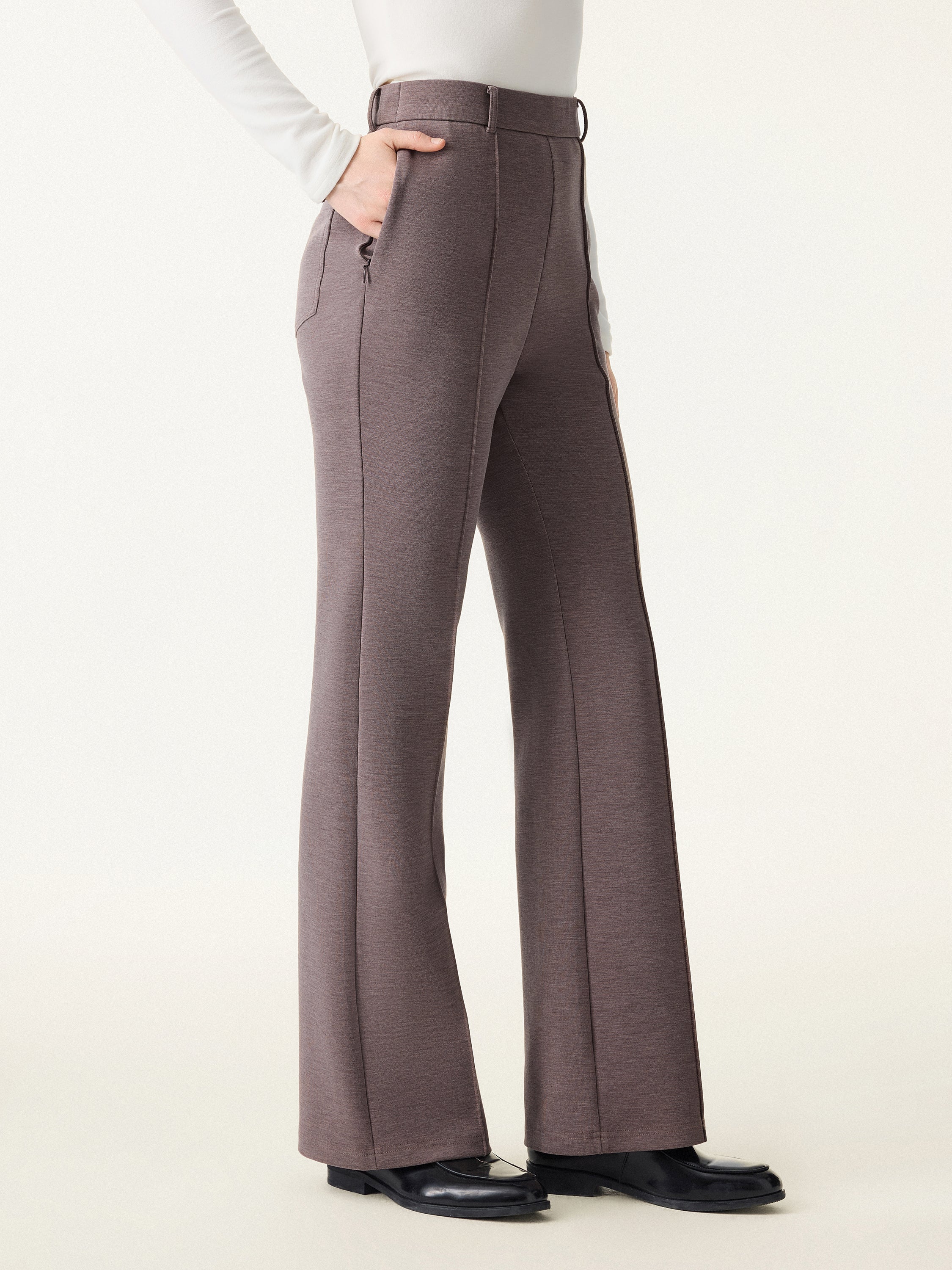 Double-Faced Cozy High Rise Pintuck Pull-on Pants with Pockets