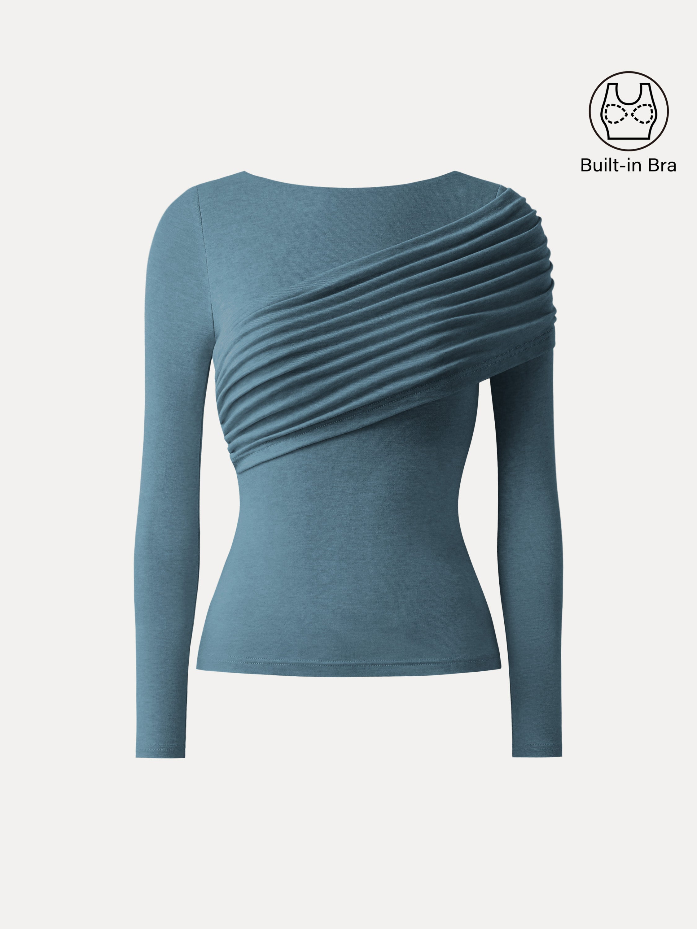 Tencel-Wool Gathered Semi Sheer Long Sleeve Brami Top