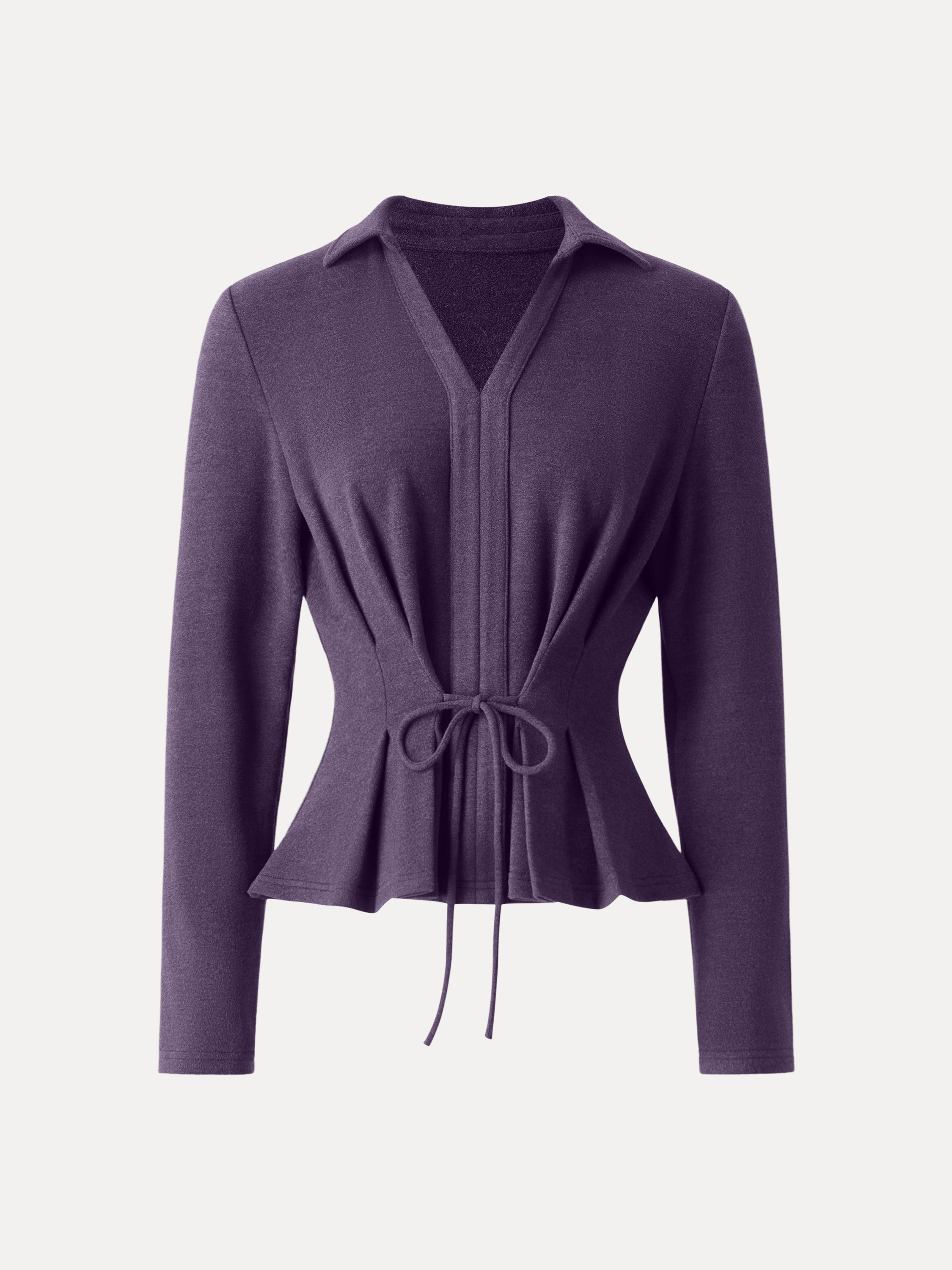 Polo Neck Drawstring Tie Long Sleeve Top