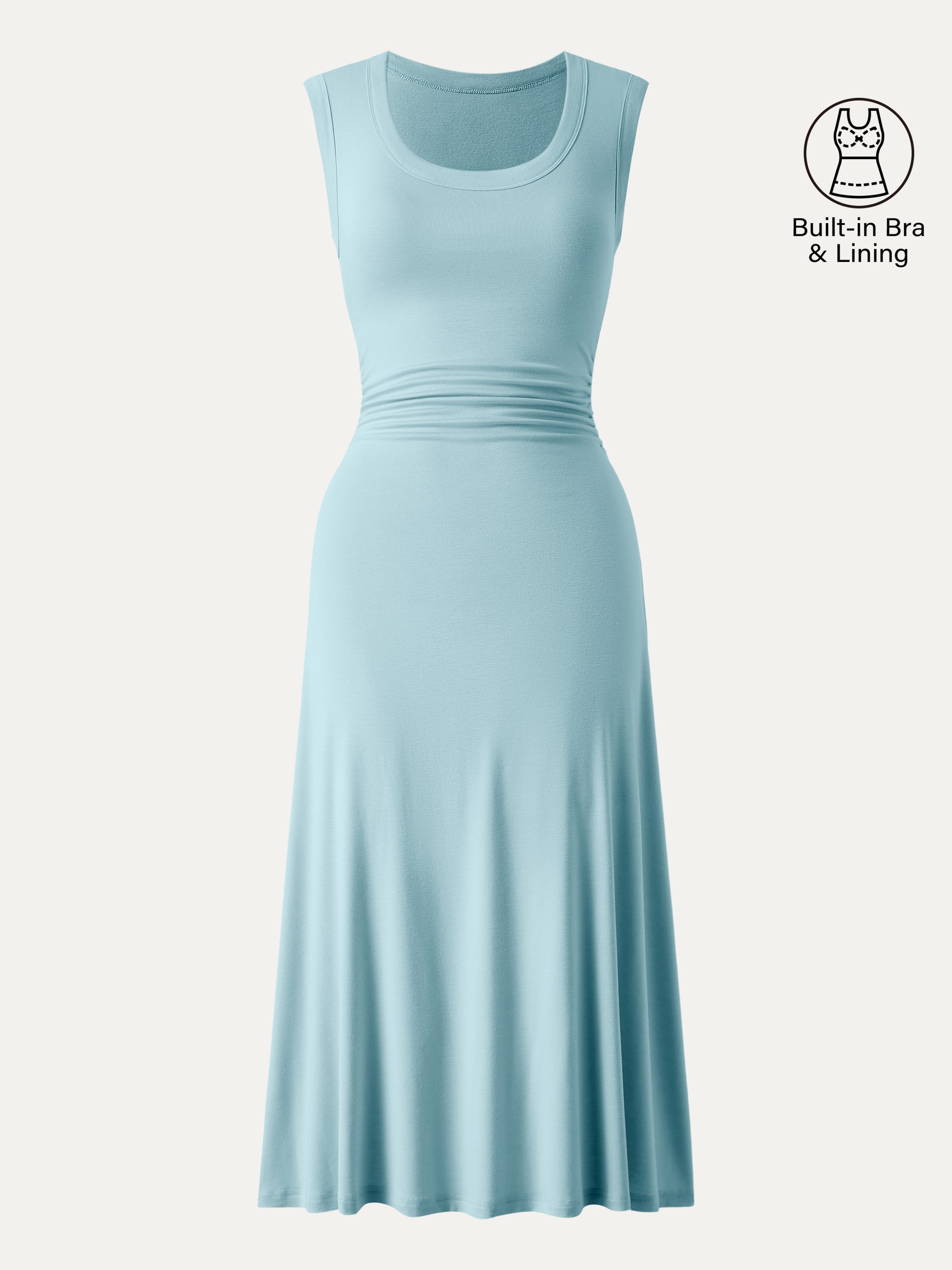 Scoop Neck Side Ruched New Airy Brami Midi Dress