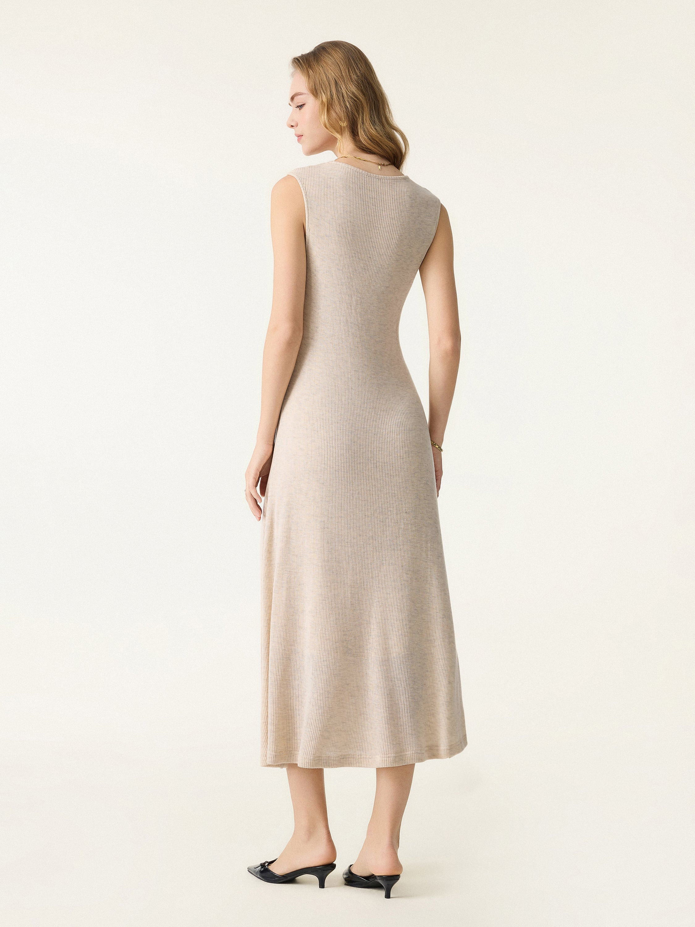 Soft Drape V-Neck Flared Midi Brami Dress