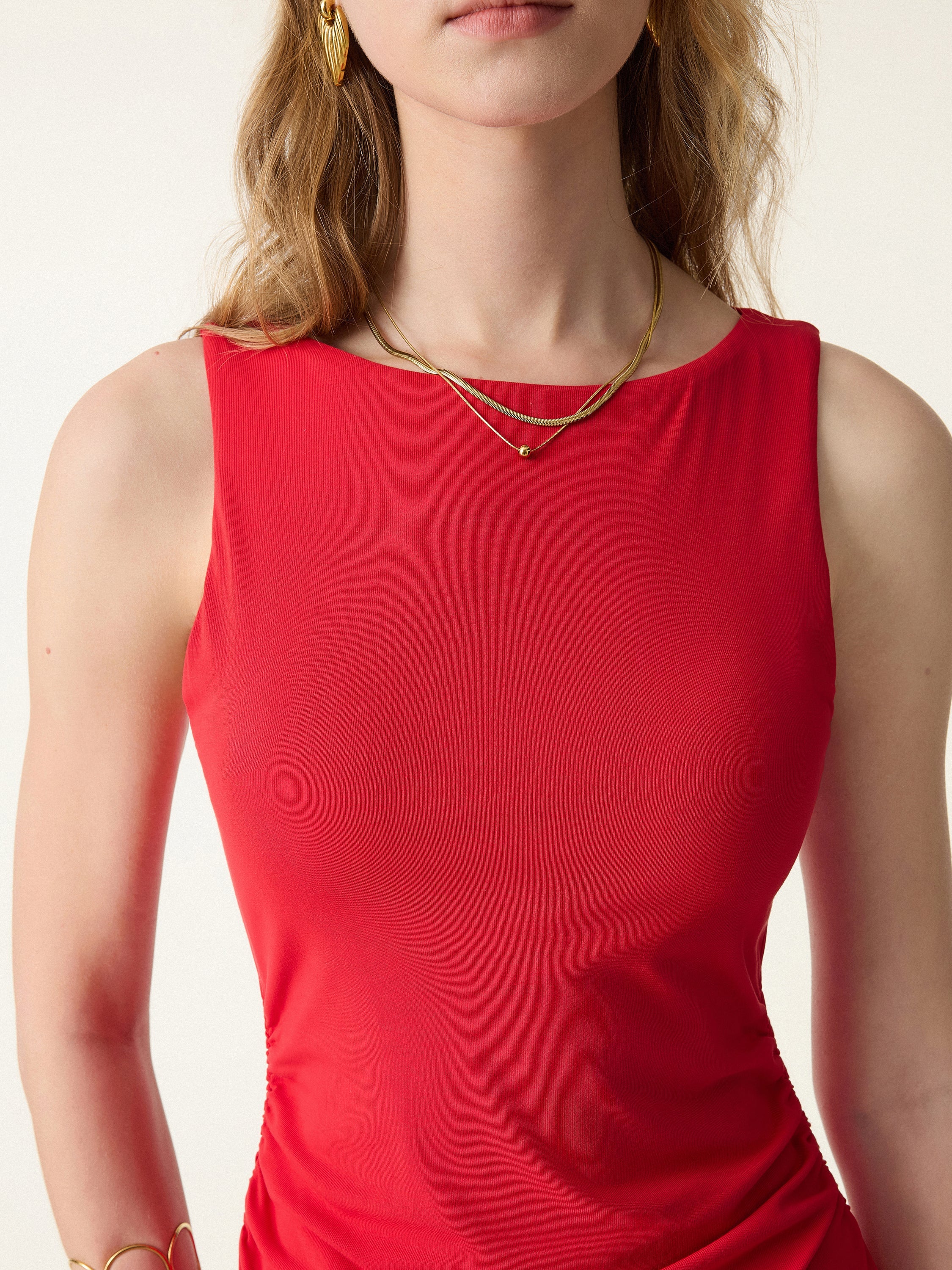 SkinKiss Boatneck Ruched A-line Mini Brami Dress