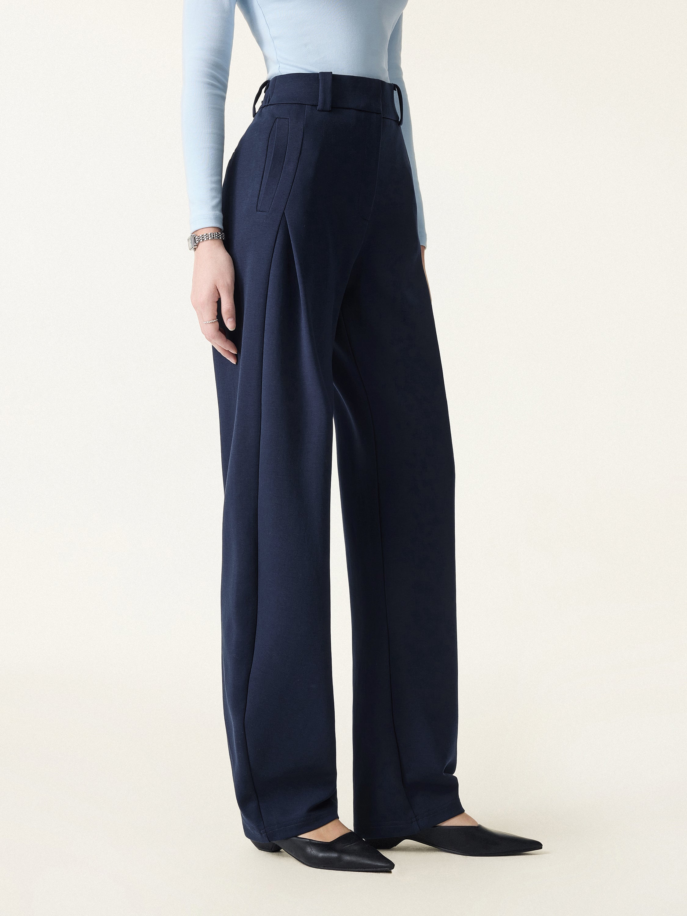Spring Stretch Cotton High Rise Barrel Leg Pants with Pockets