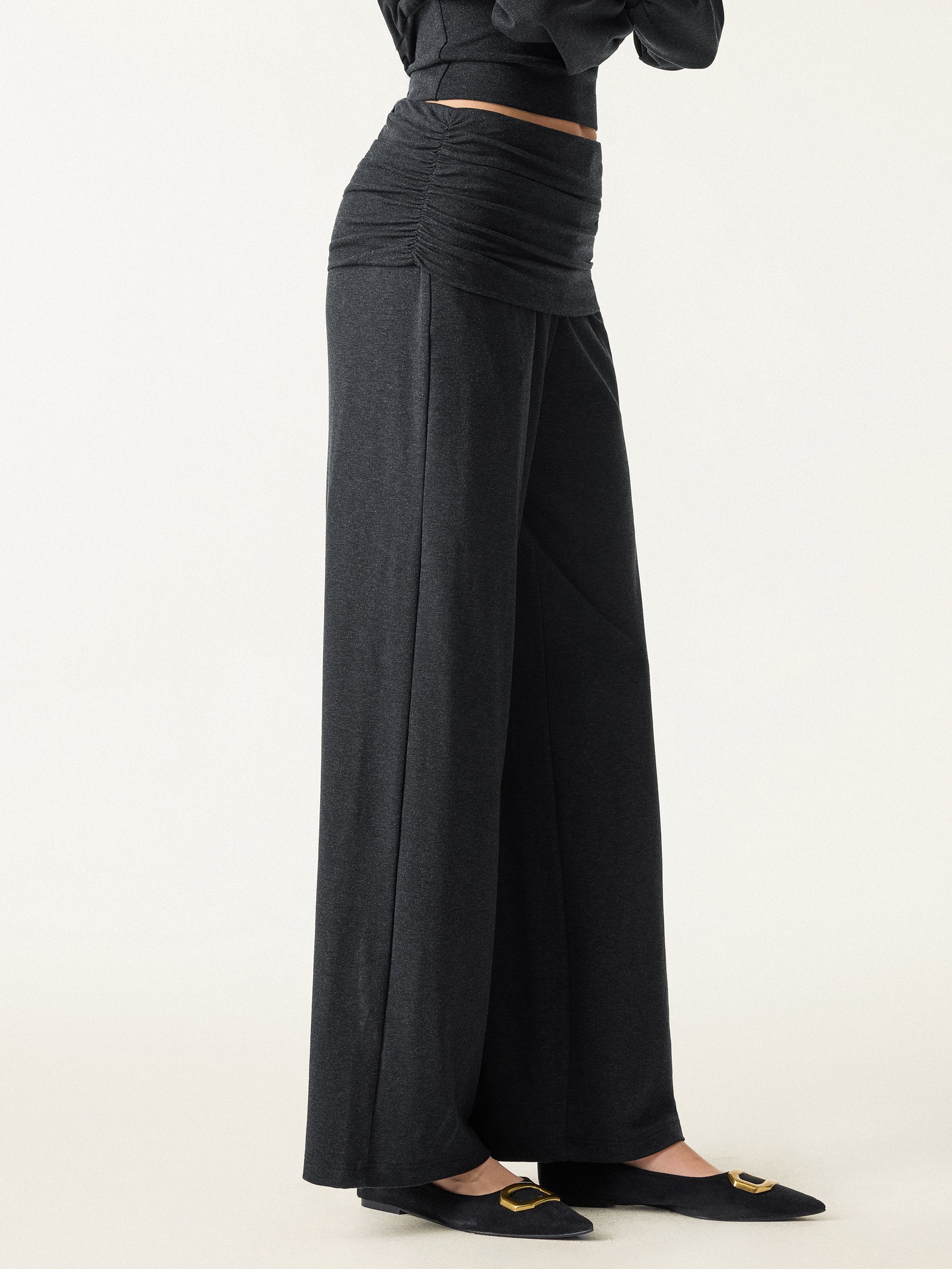 Non-Itchy Wool Blend Drapey Wide Leg Pull-on Pants with Pockets
