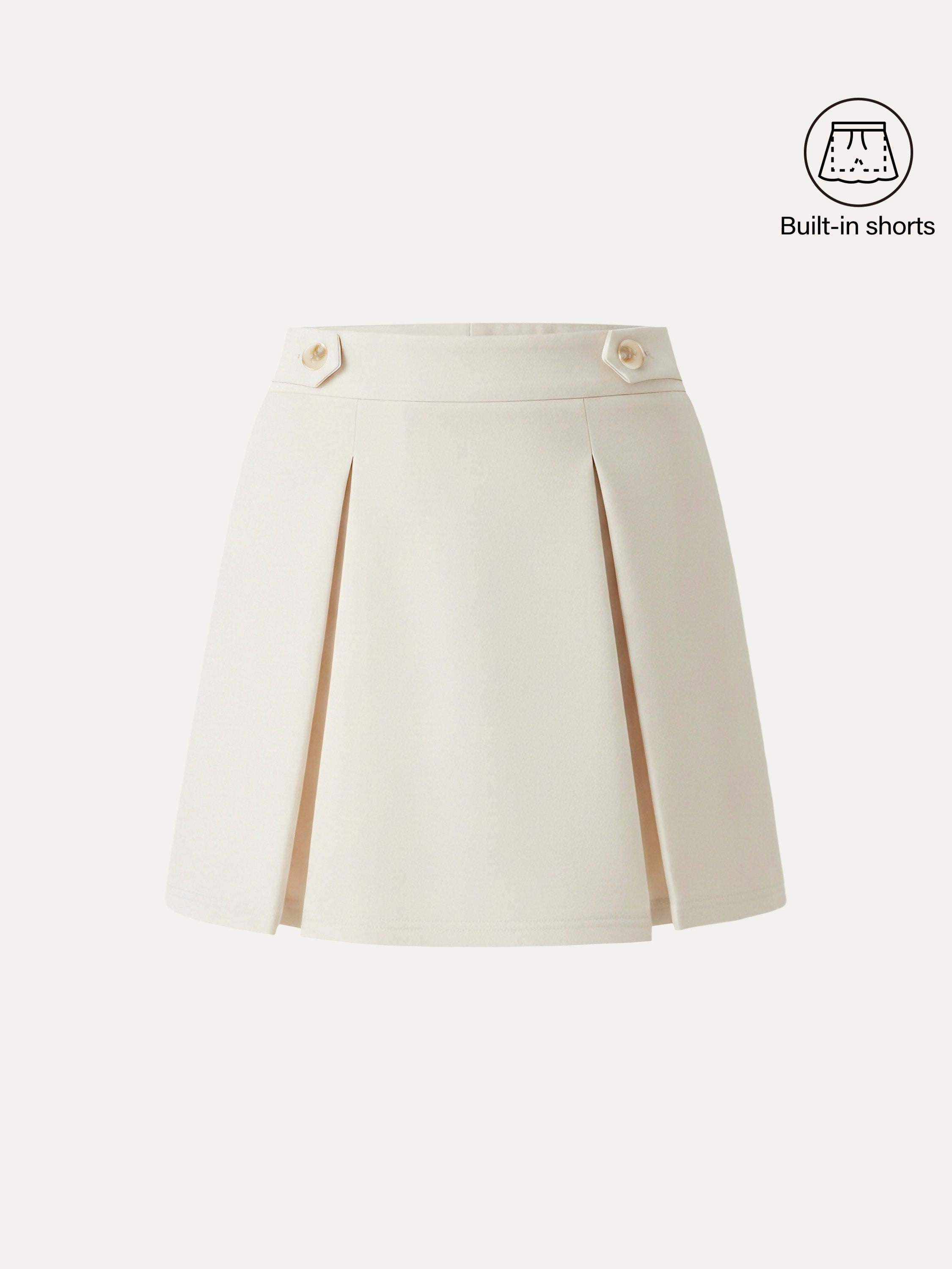 Stretch Cotton Blend Pleated Skort with Built-in Shorts