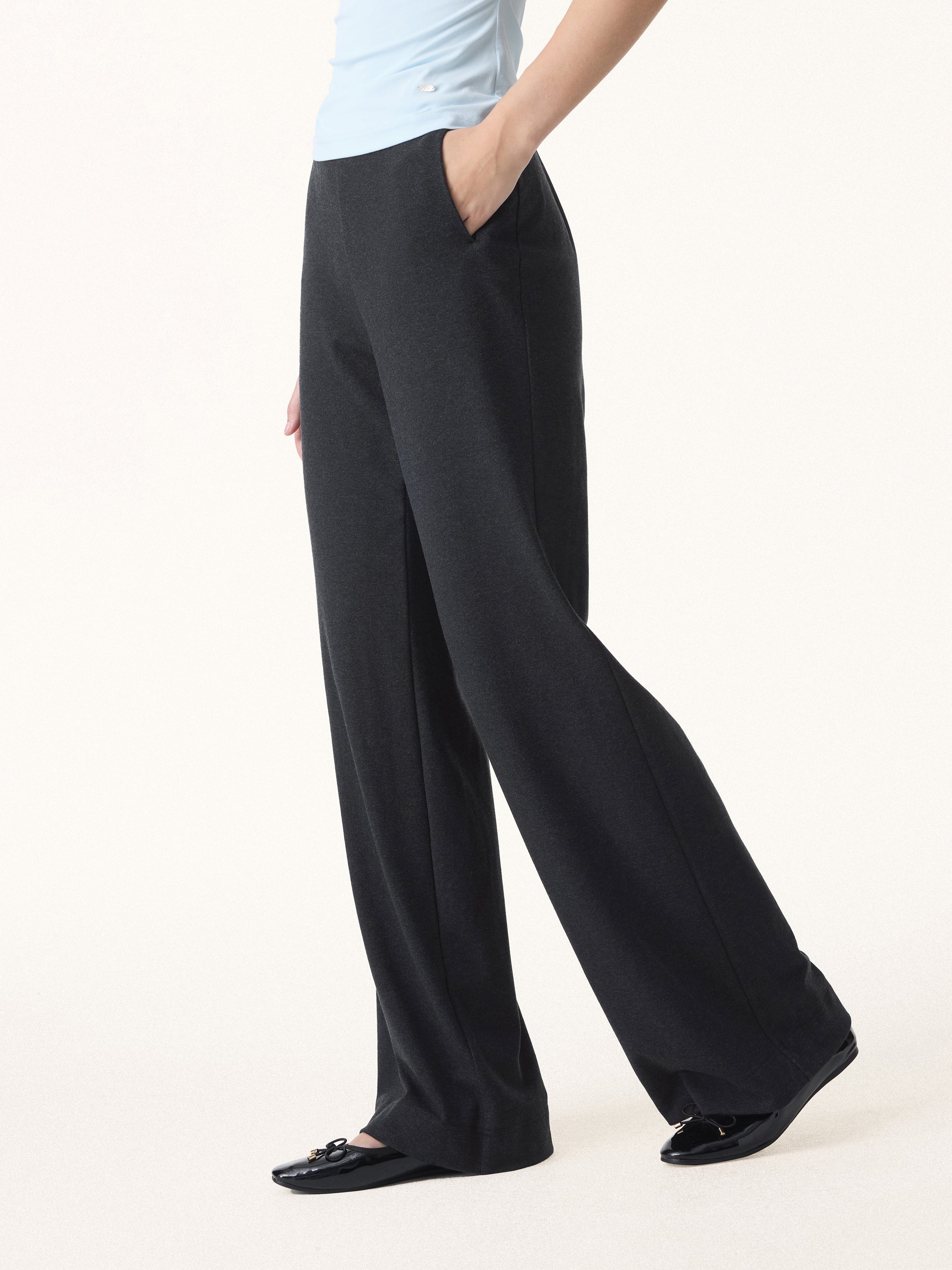 Lyocell Wool Stretch Mid Rise Straight Leg Pull-on Pants