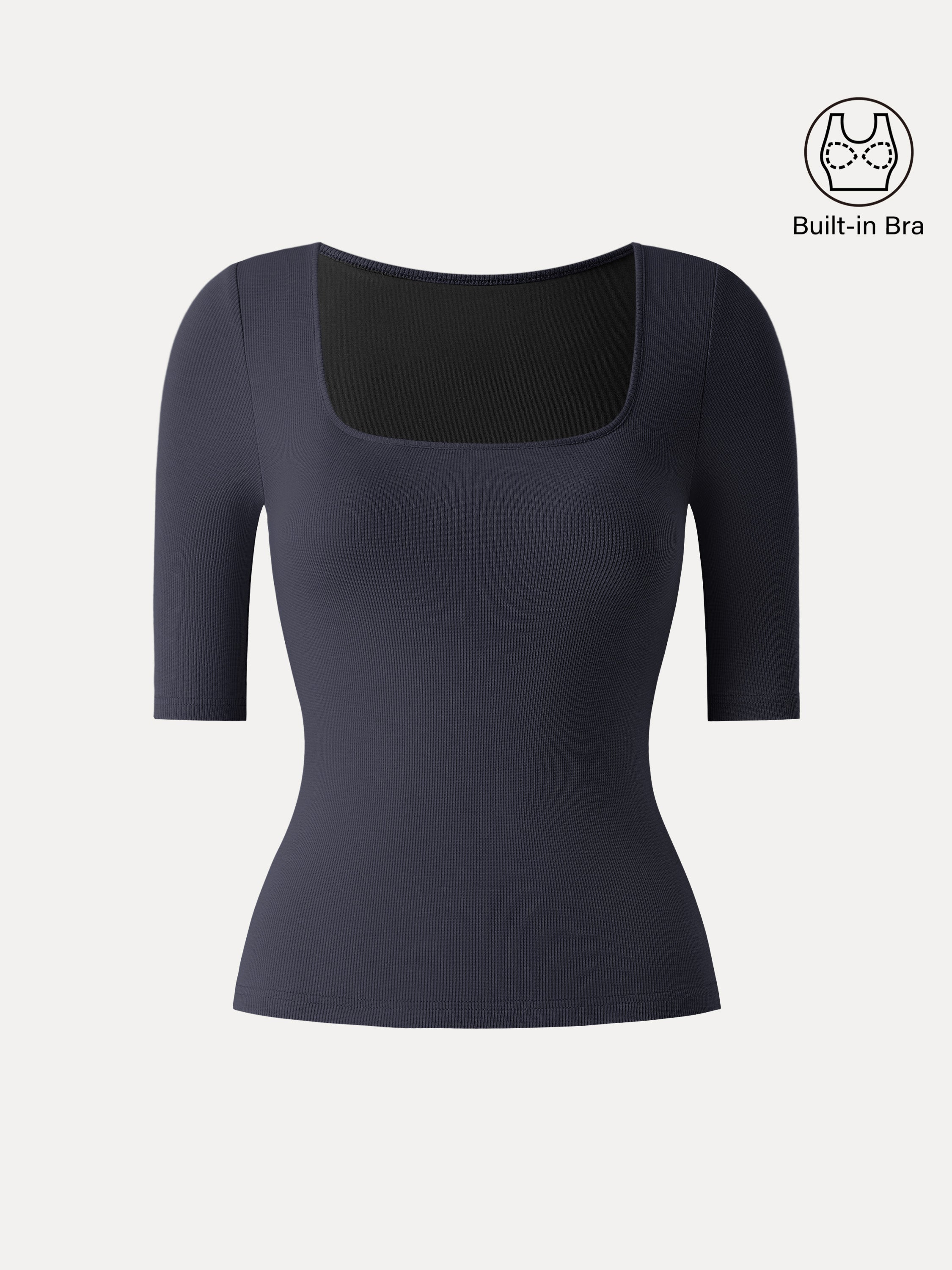 Essential Stretch Cotton Square Neck Elbow Length Sleeve Brami
