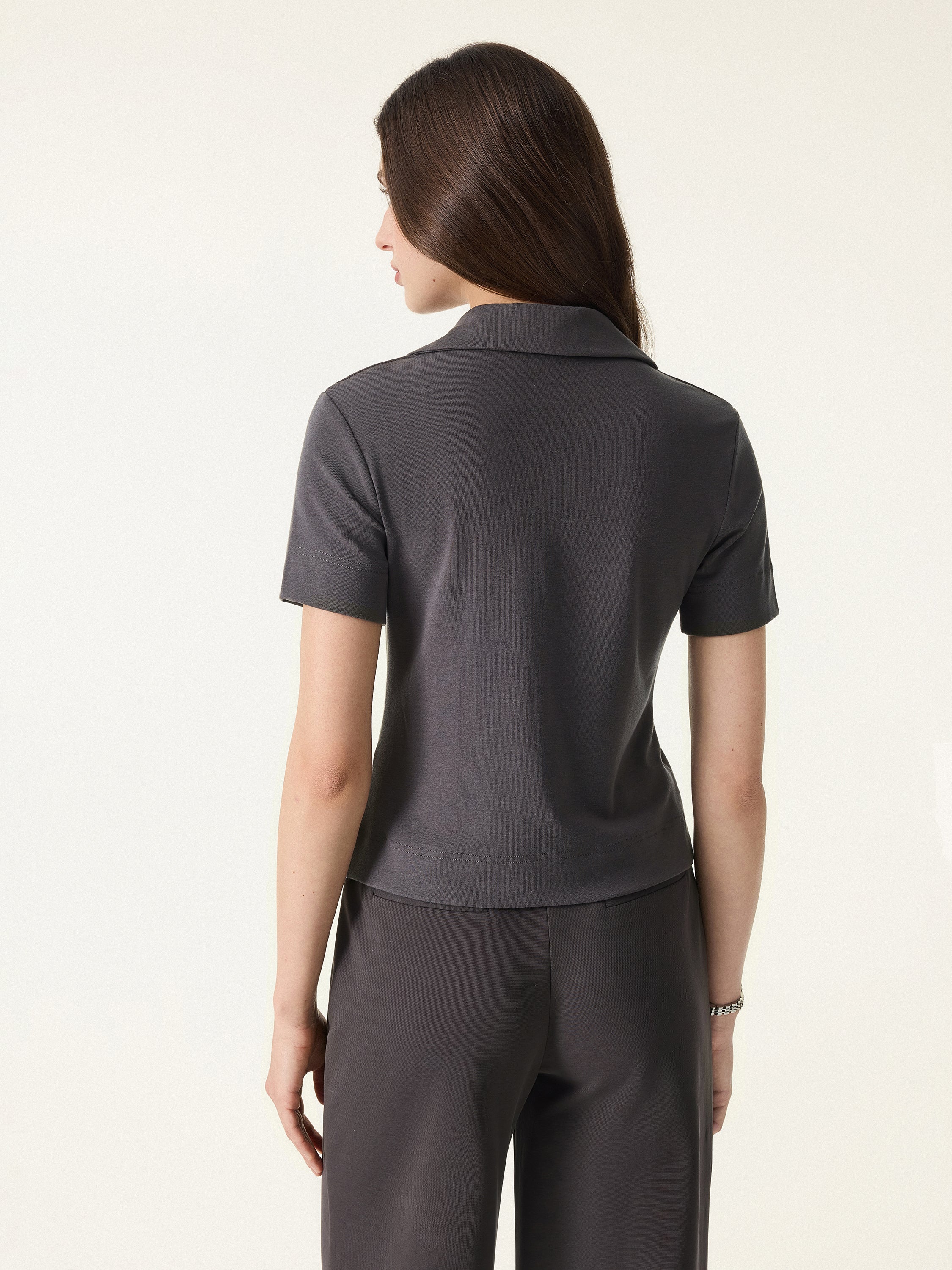 Soft Lyocell Wool Polo Neck Short Sleeve Top