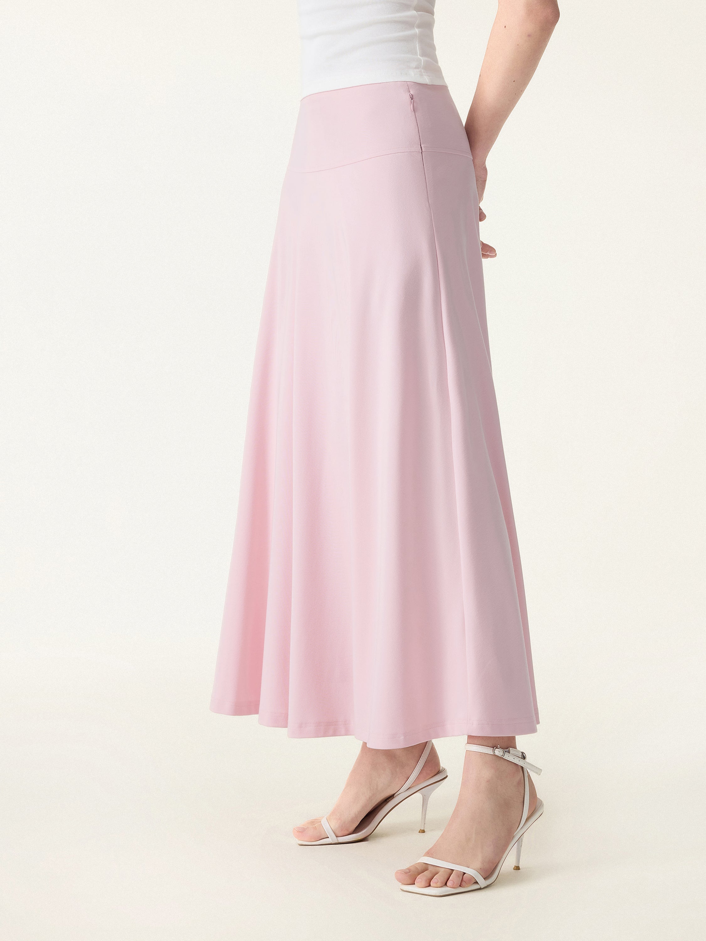 Mid Rise Flare Circle Midi Skirt with Pockets