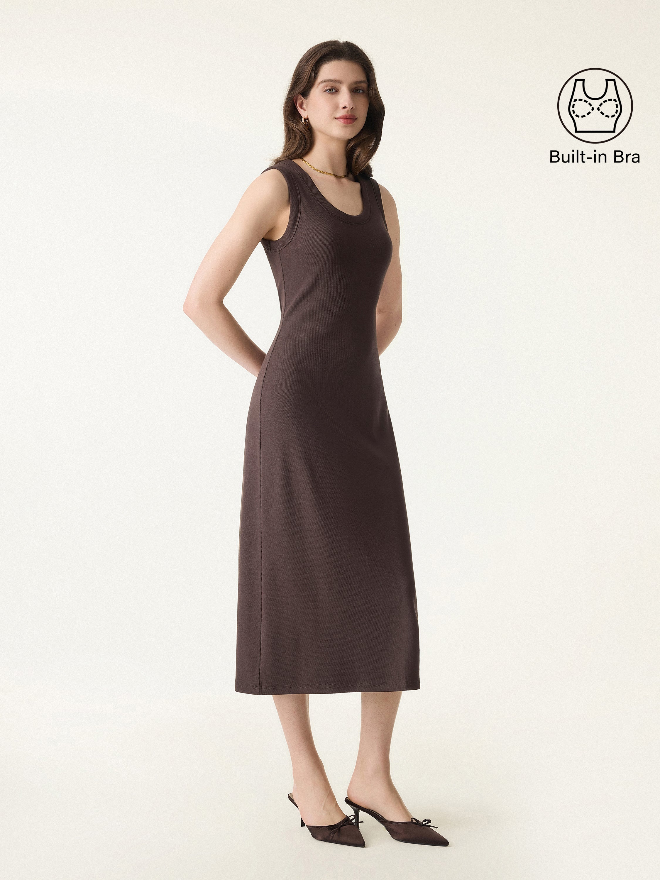 Cotton Viscose U-Neck Midi Brami Dress